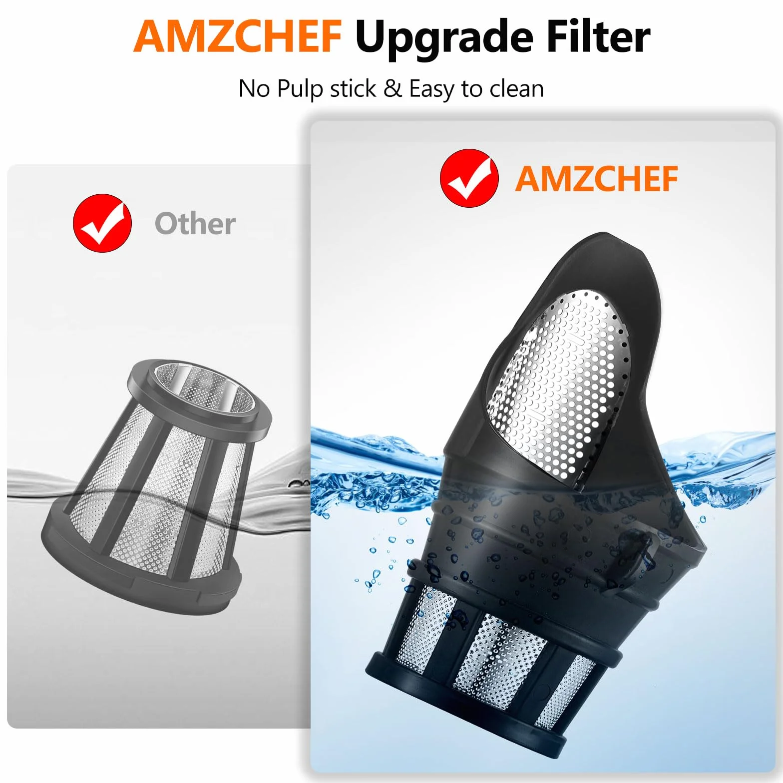 AMZCHEF 80MM Exprimidor grande - exprimidor lento con 2 velocidades y función de rebobinado - Exprimidor de 150 W para verduras y frutas enteras Test Winner -Rojo