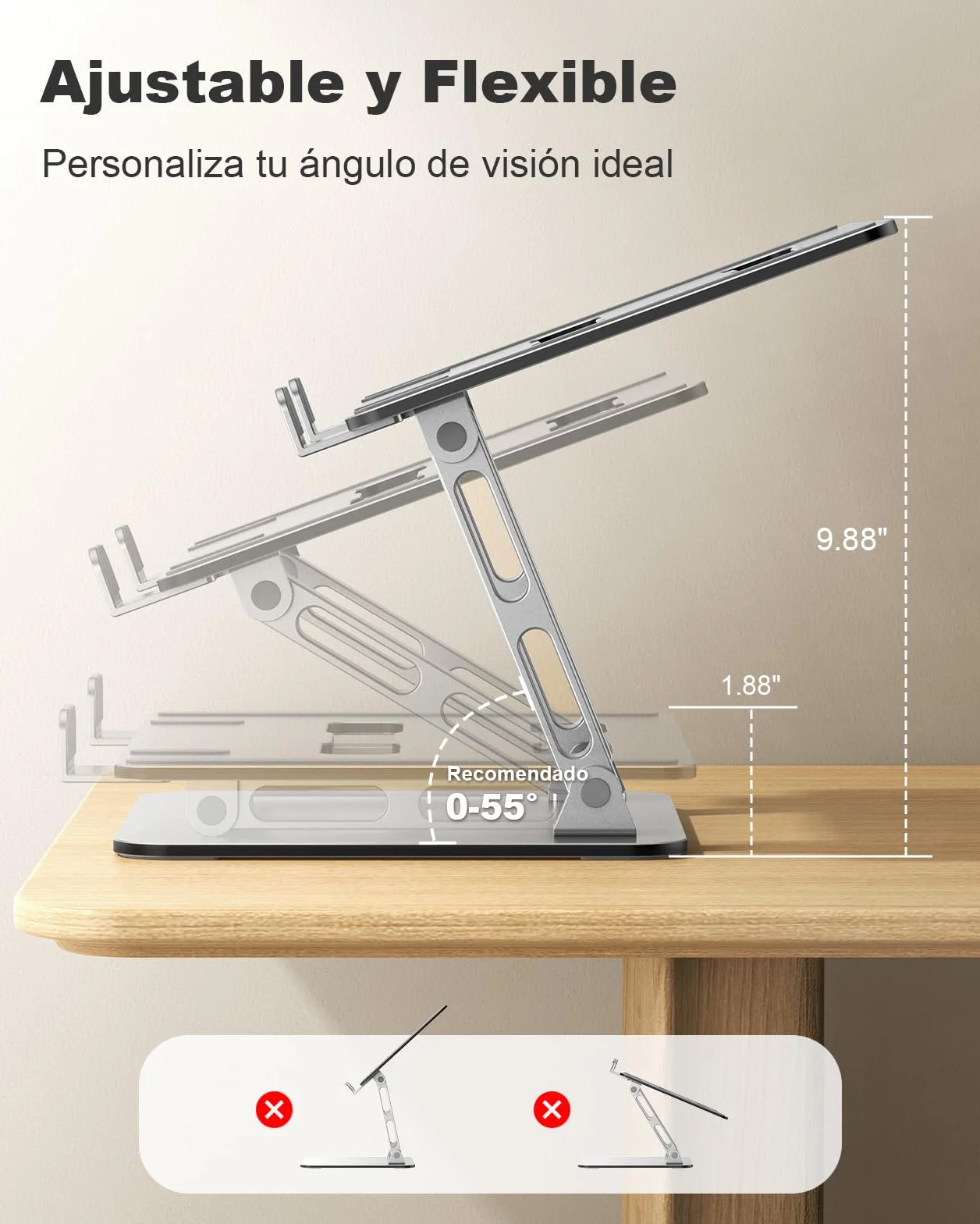 Babacom Soporte Portatil Mesa Refrigeración Laptop Stand Ergonómico Doble Varilla Ajustable Elevador 10-15.6" Portátiles