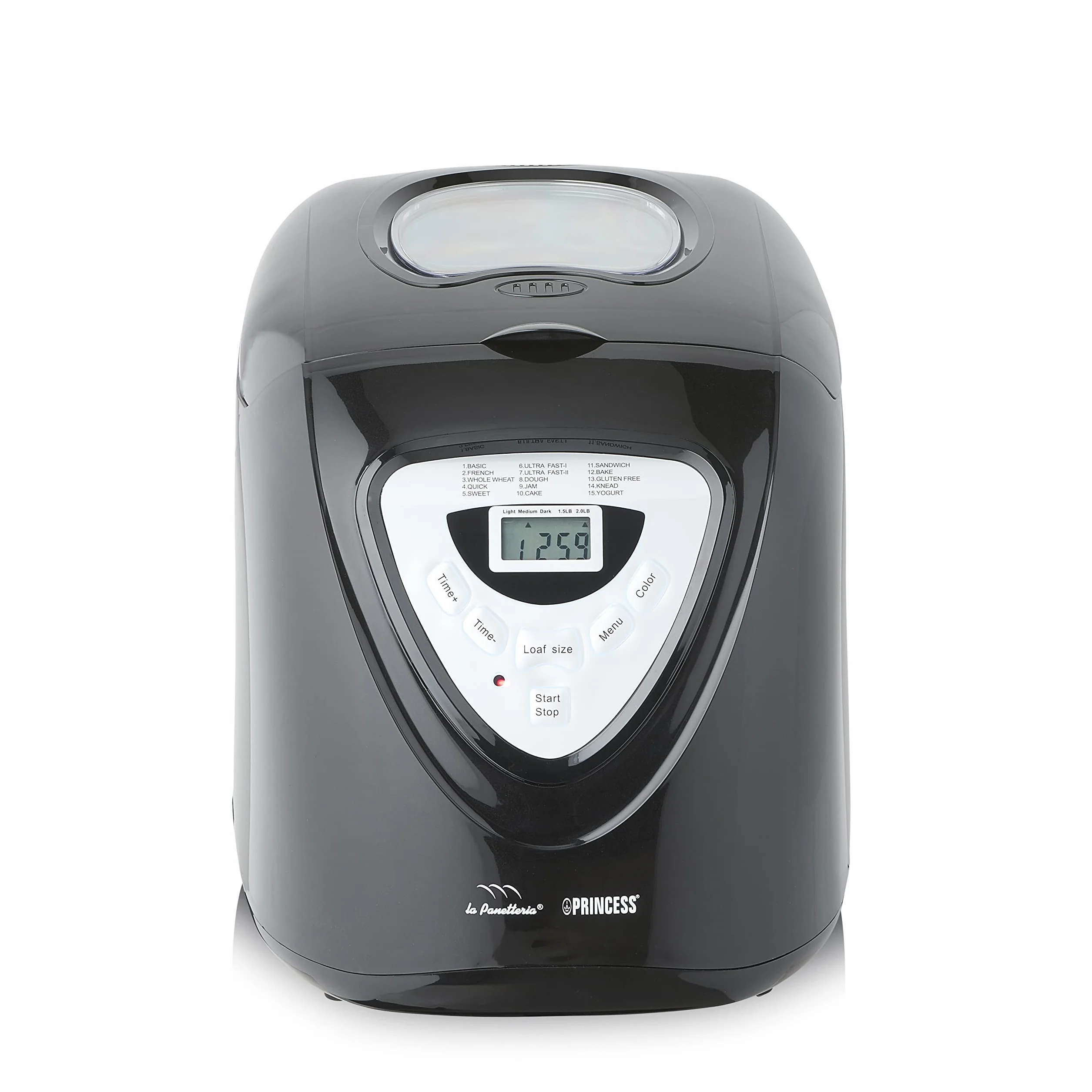 Princess 152009 Panificadora Completamente automática óptimo para dietas Especiales y alergias, Gluten, 15 programas, Temporizador Digital, Capacidad de 900 Gramos, Negra, 18/8 Stainless Steel, Negro