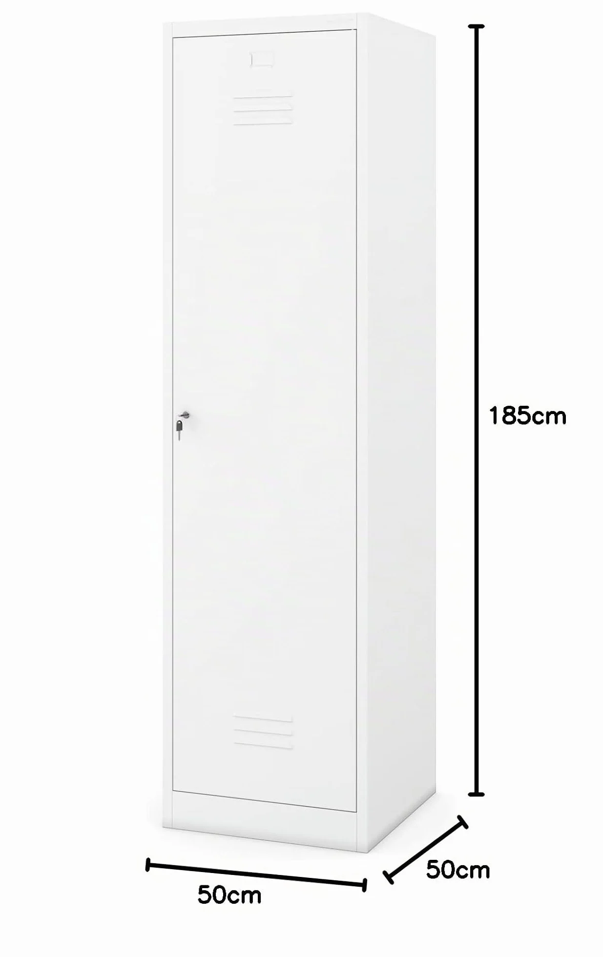 Jan Nowak Agnes - Armario para escobas (Metal, 50 x 185 x 50 cm, Multiusos, con estantes y Barra para Ropa, Cerradura, ventilación, Estrecho, 50 cm de Ancho) (Bianco)