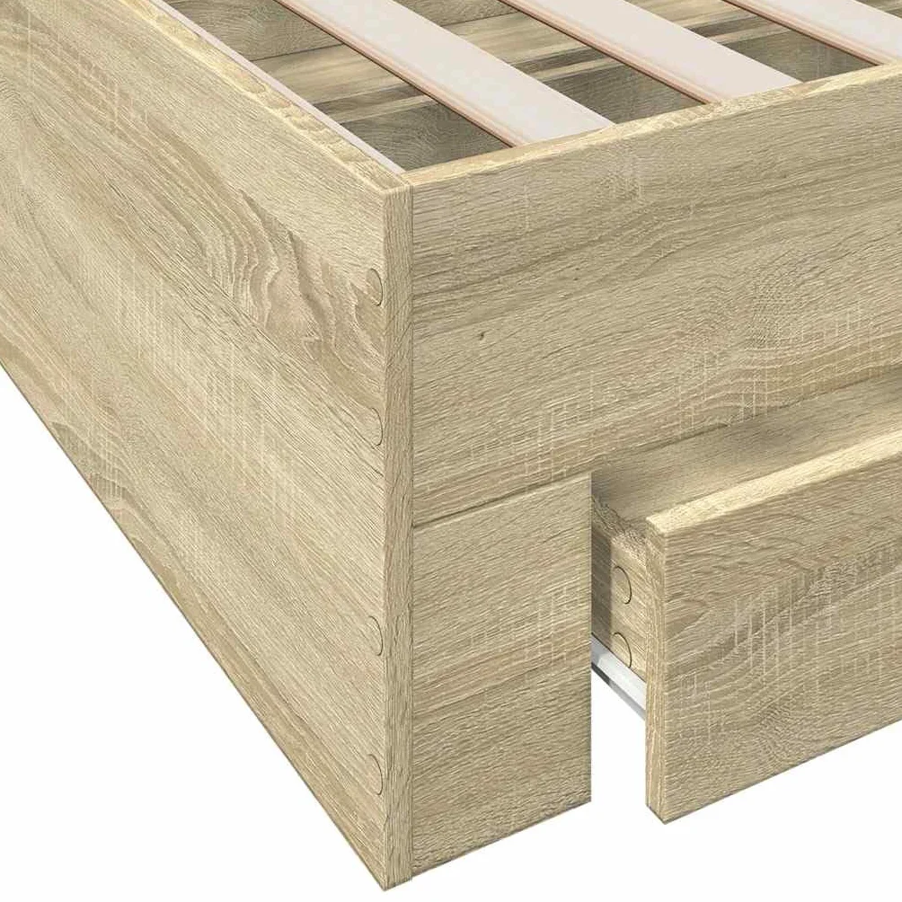 vidaXL Cama con Cajones, Somier Doble de Invitados, Estructura de Cama, Mueble para Dormitorio, Madera de Ingeniería Roble Sonoma 135x190 cm