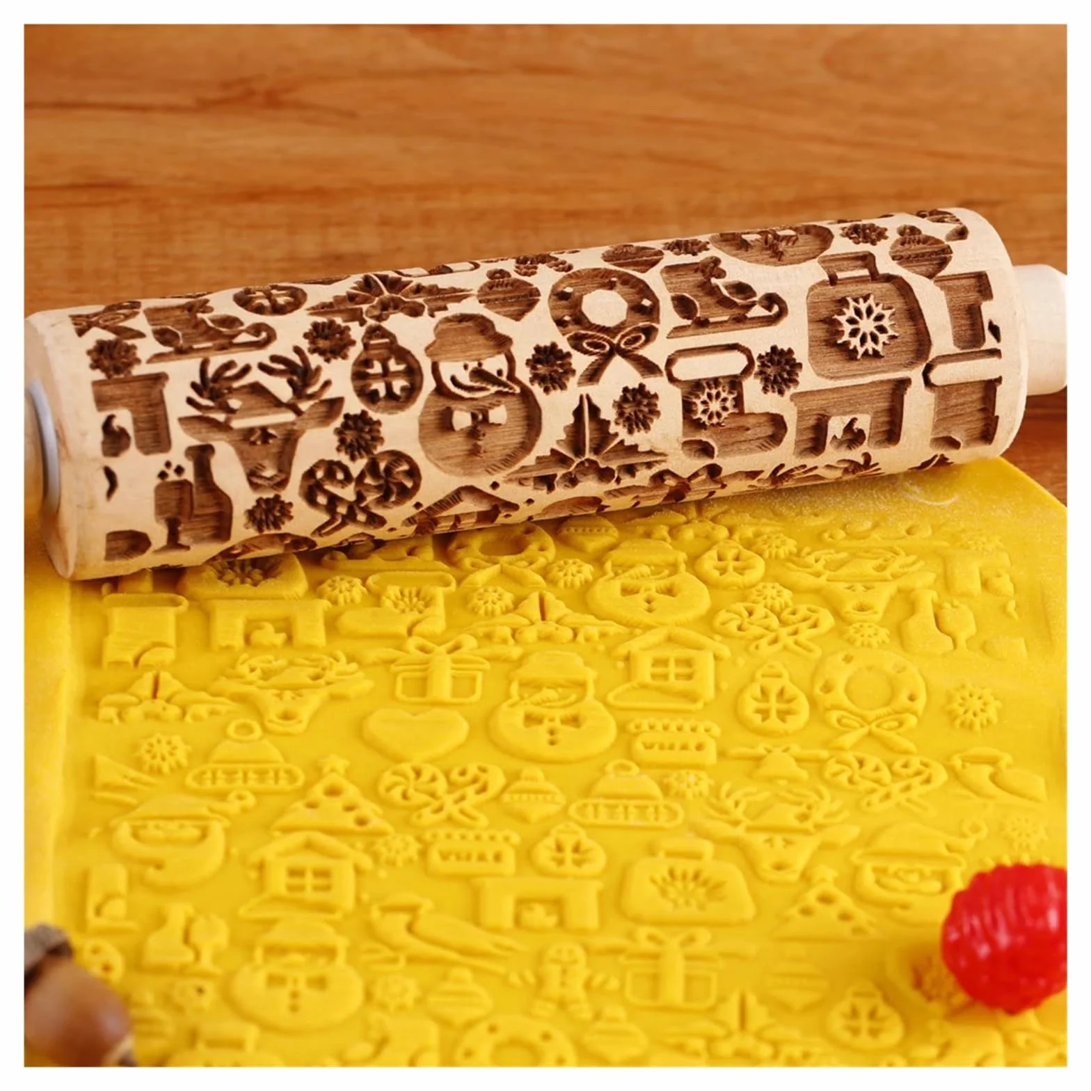 Rodillo de Madera con Relieve de 13,7 Pulgadas for repostería, Herramienta for Grabar Galletas y Sellos. Rodillo para Masa Madera(Color 2)
