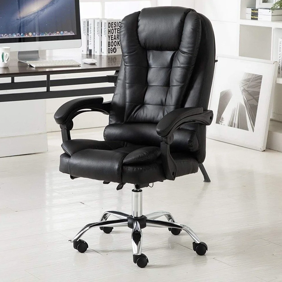 Silla de oficina ejecutiva ergonómica giratoria con piel sintética resistente, reposabrazos acolchados, soporte de cintura reclinable, hasta 330 libras