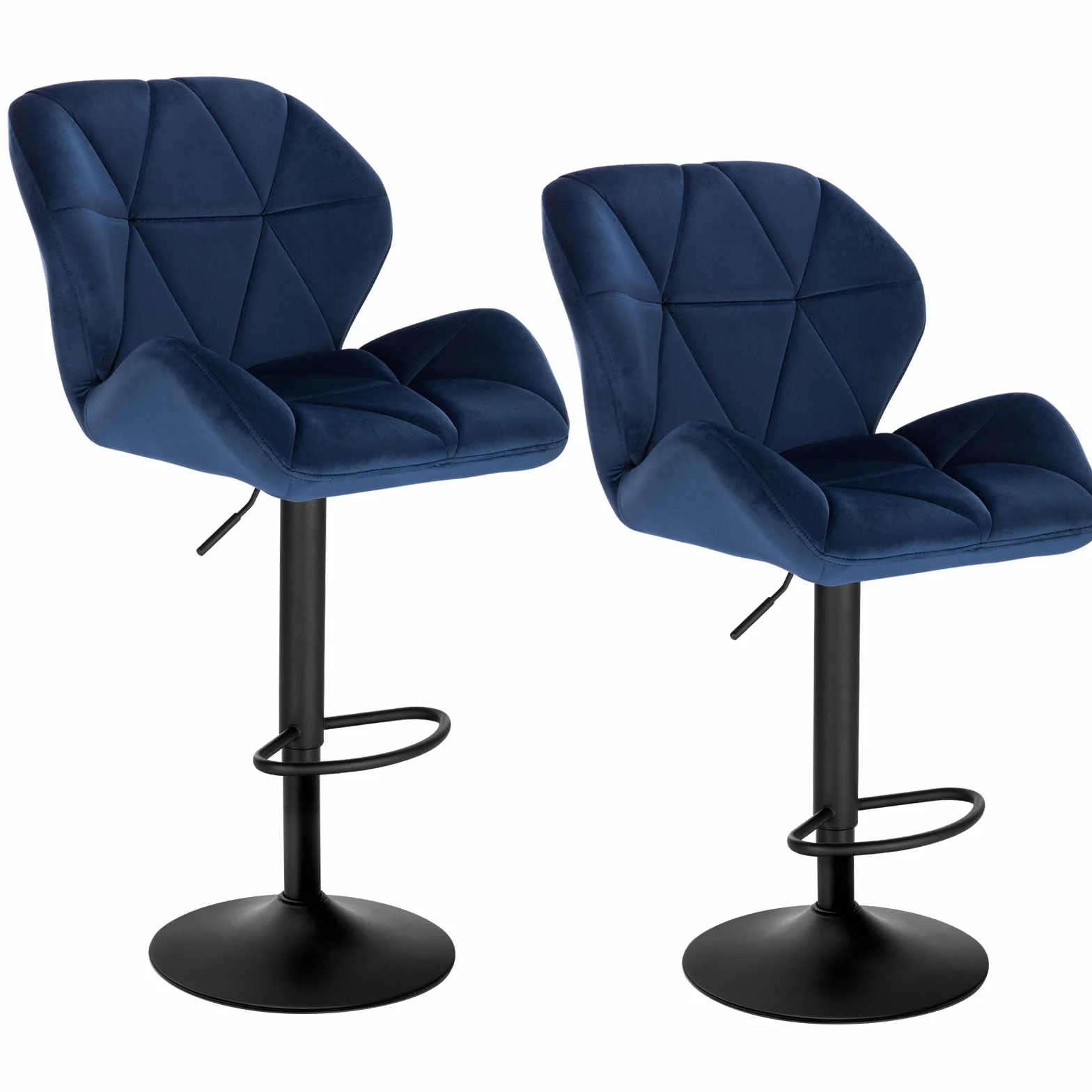 WOLTU 2X Taburete de Bar con Respaldo Regulables en Altura, con Asiento Acolchado Terciopelo Azul