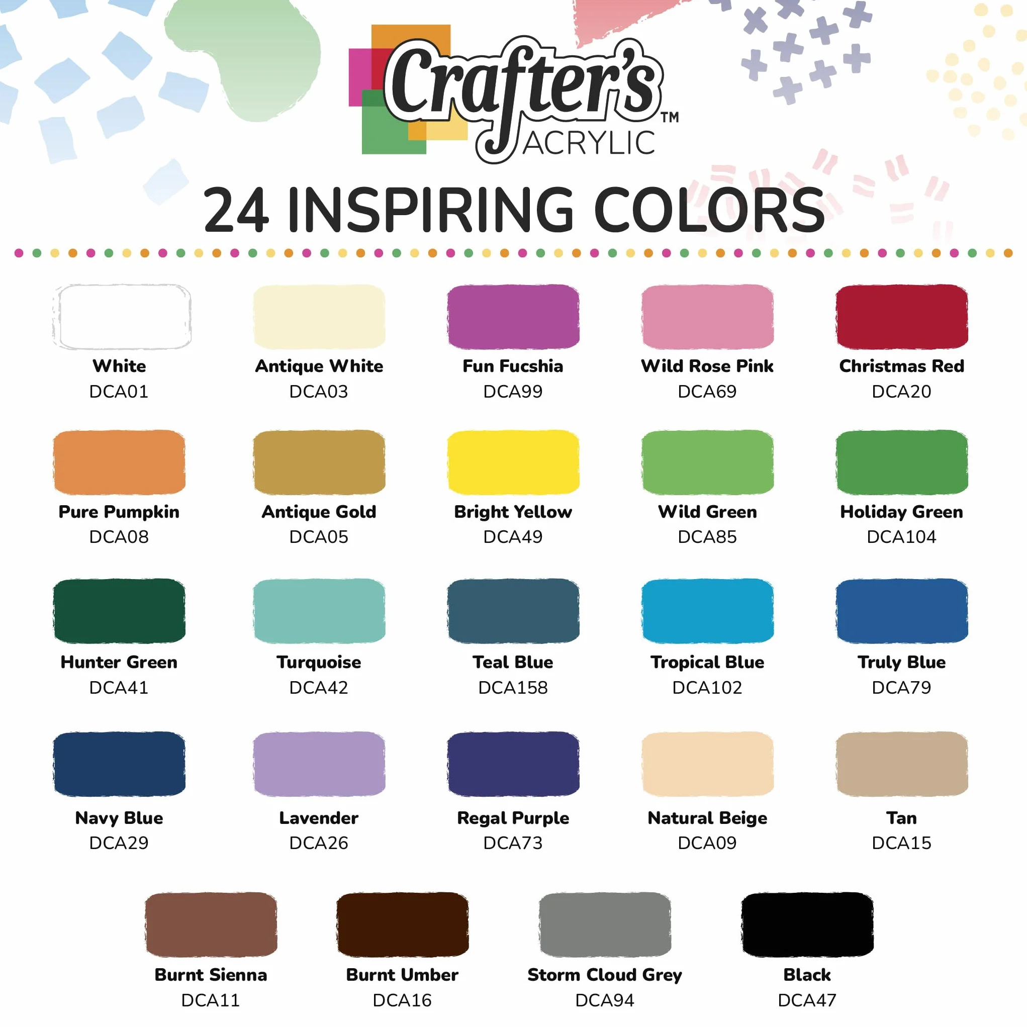 DecoArt Crafter's - Juego de pintura acrílica, 24 (59.1 ml/59 ml), colores surtidos de acabado mate, pintura acrílica para manualidades y manualidades, 48 onzas líquidas (paquete de 1)