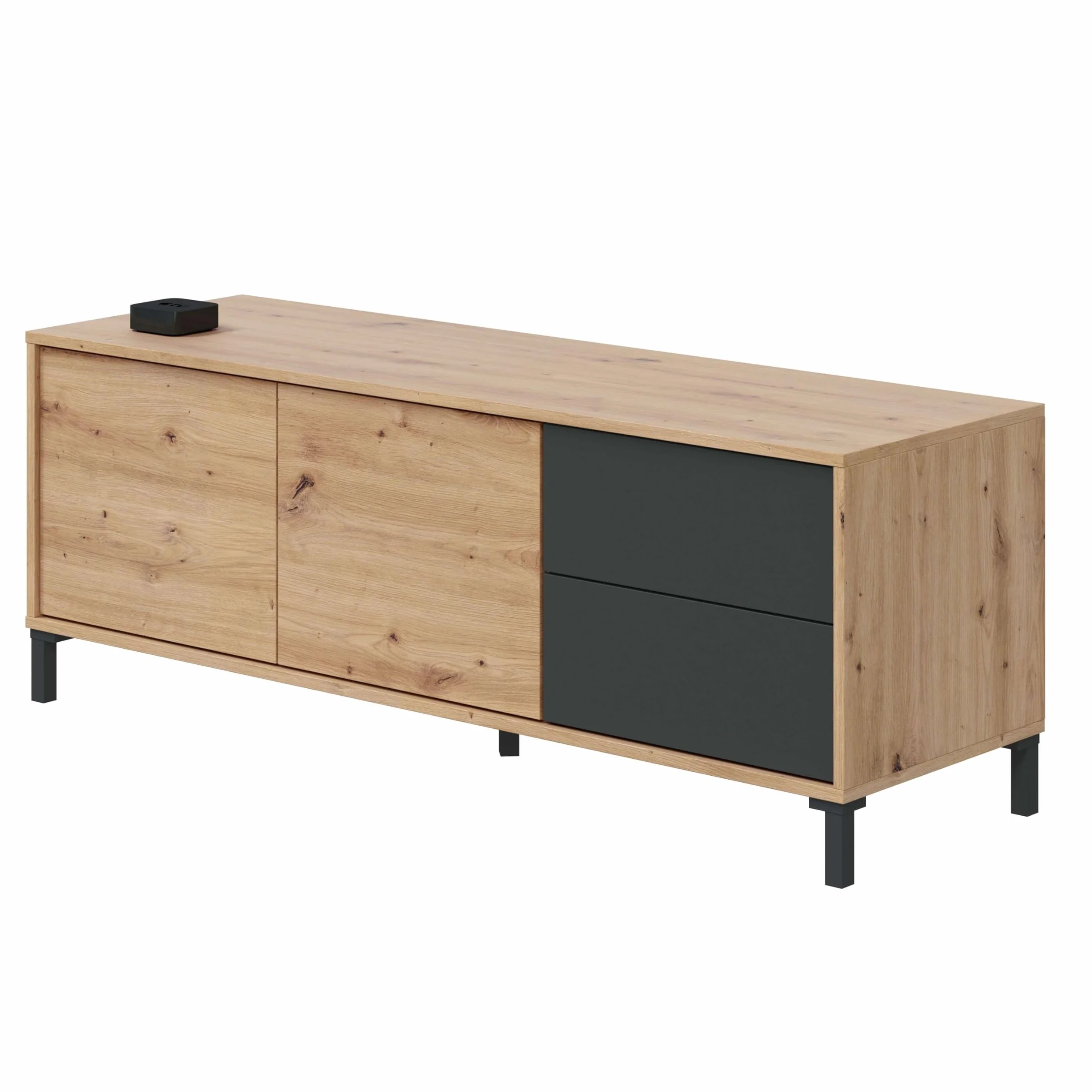Habitdesign Modulo de TV 2 Puertas y 2 Cajones, Mueble TV, Modelo Brooklyn, Acabado en Roble Nodi y Gris Antracita, Medidas: 130 cm (Ancho) x 47 cm (Alto) x 41 cm (Fondo)