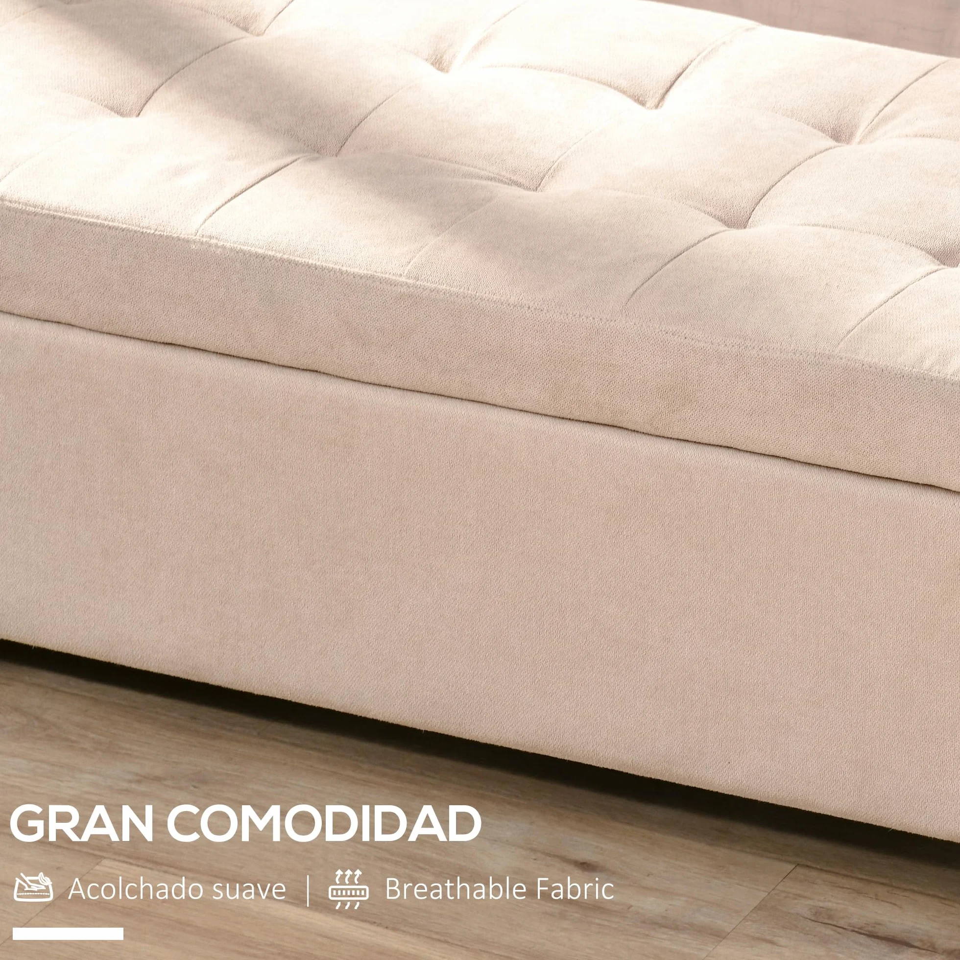 HOMCOM Banco de Almacenamiento Acolchado Puff de Almacenaje Taburete Tapizado en Lino con Tapa Abatible para Salón Entrada Dormitorio Carga 120 kg 125x49x41,5 cm Beige