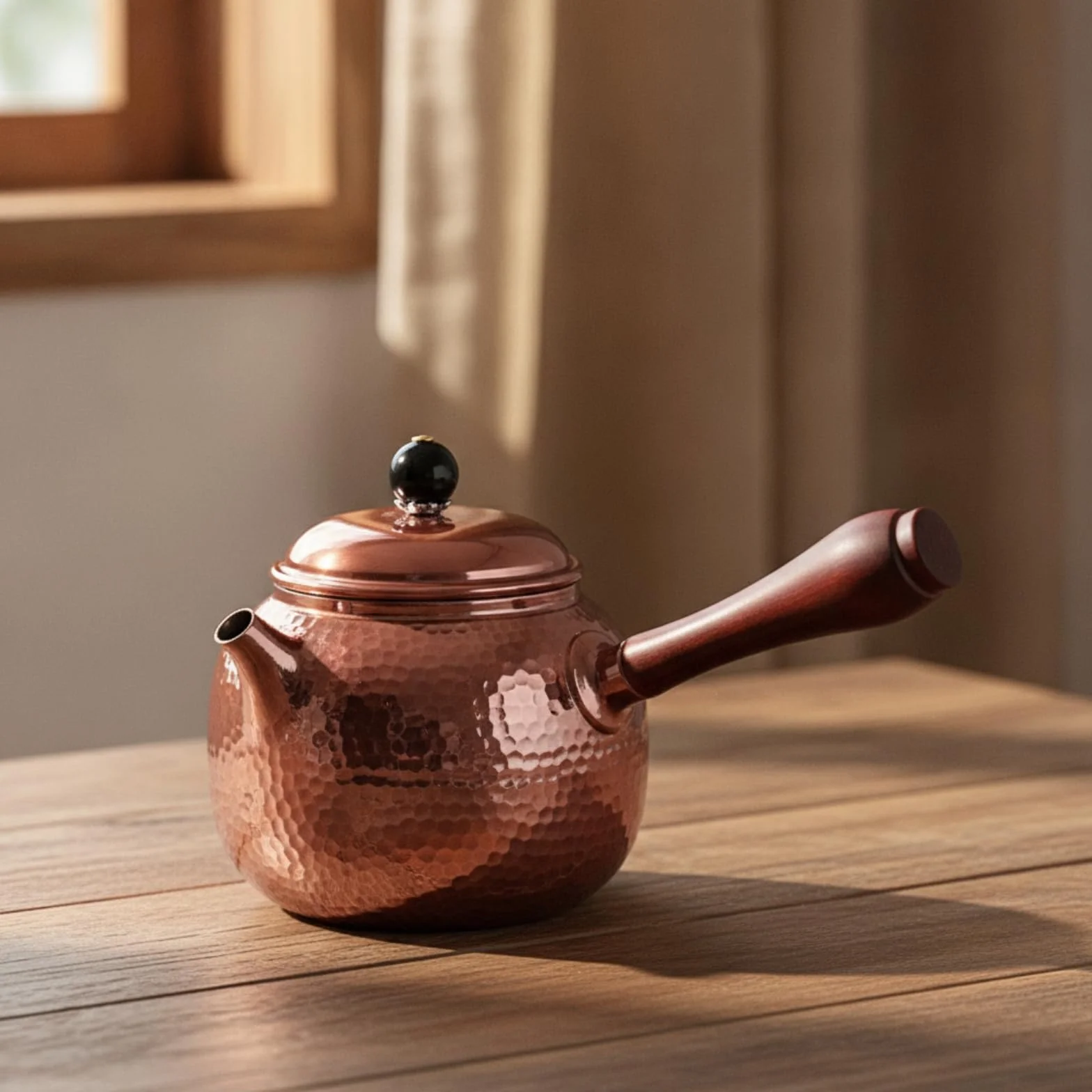 Tetera Cobre Resistente Al Óxido Tetera con Tapa Tradicional Hervidor para Aficionados Al Té, Oficina, Tetera De Cobre Con Mango Lateral Y Diseño De Parche Envejecido