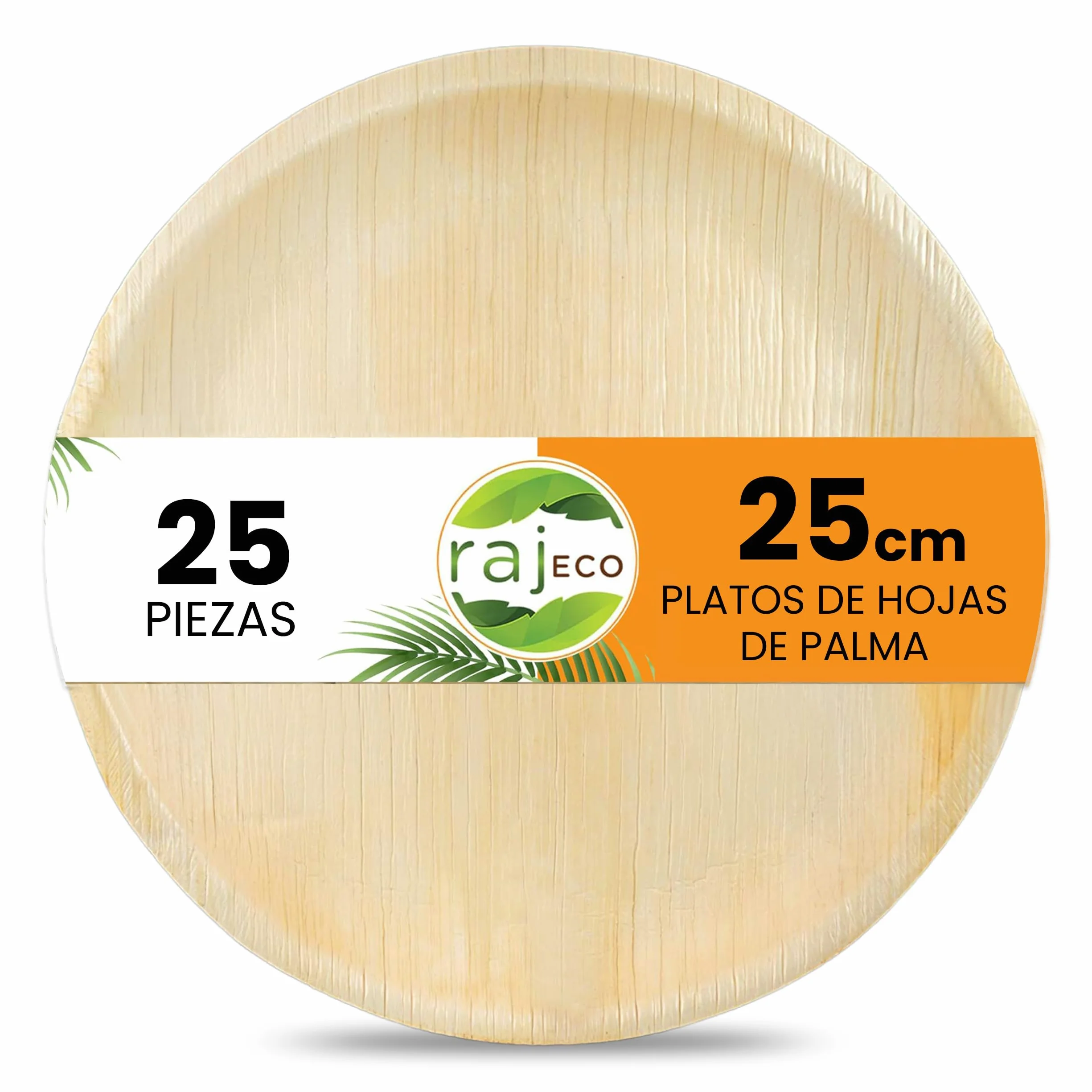 Raj Platos de Hoja de Palma 25 piezas 25 cm redondos | Desechables, resistentes y compostables - Vajilla decorativa para bodas, cumpleaños, camping, BBQ y picnic