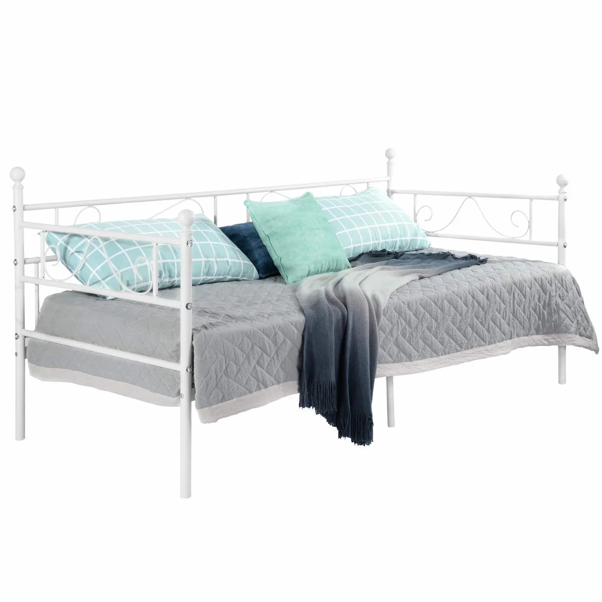 EGGREE Cama Metálica diván Cama Individual Marco de Cama para Niños Habitación Habitación Dormitorio Balcón Jardín Cama Blanco
