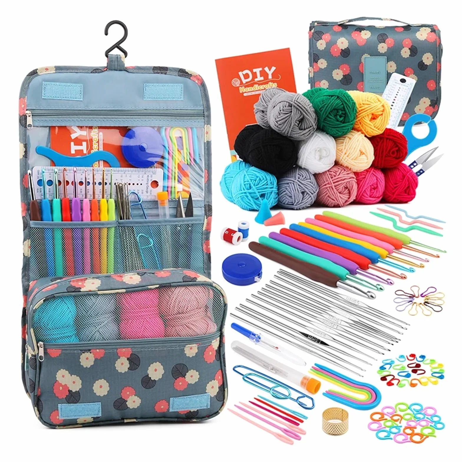 SFOIKVG Crochet Kit Conjunto de ganchillo for tejer, herramienta costura for uso doméstico, marcadores for, utensilios con agujas, accesorios tejido bolsa para Mujeres(Color2)