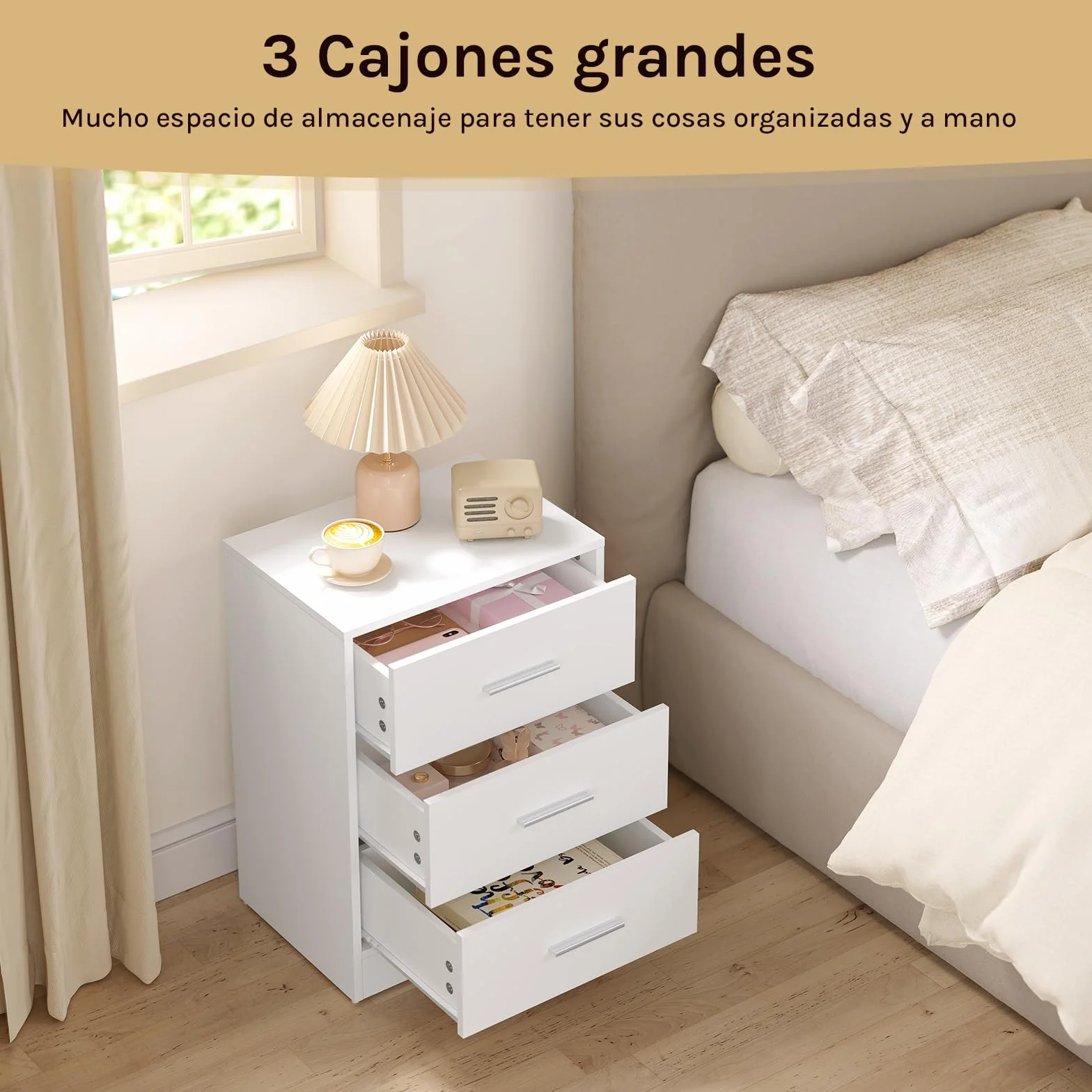 WOLTU Juego de 2 Mesitas de Noche con 3 Cajones, Mesillas para Dormitorio, Estilo Moderno, Estructura de Madera, 39 x 28 x 54 cm, Blanco NTS26ws-2
