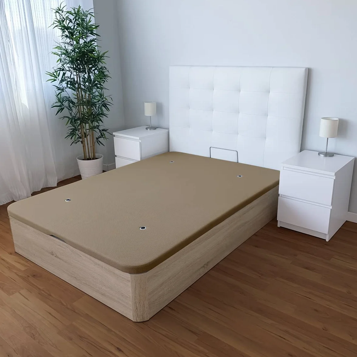 DUÉRMETE ONLINE - Canapé Abatible Madera Gran Capacidad Cajón Grosor 30mm con Tapa Reforzada y Transpirable, 150x190