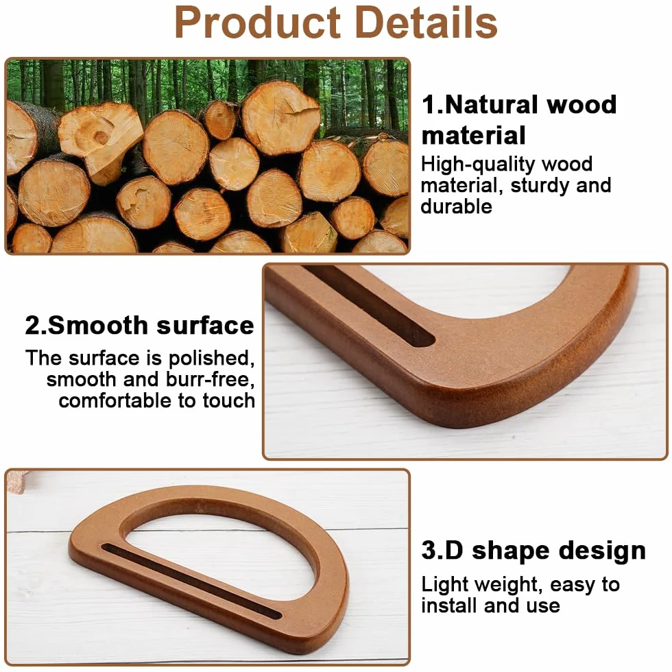 Asas para Bolsos de Madera en Forma de D, 4 Piezas