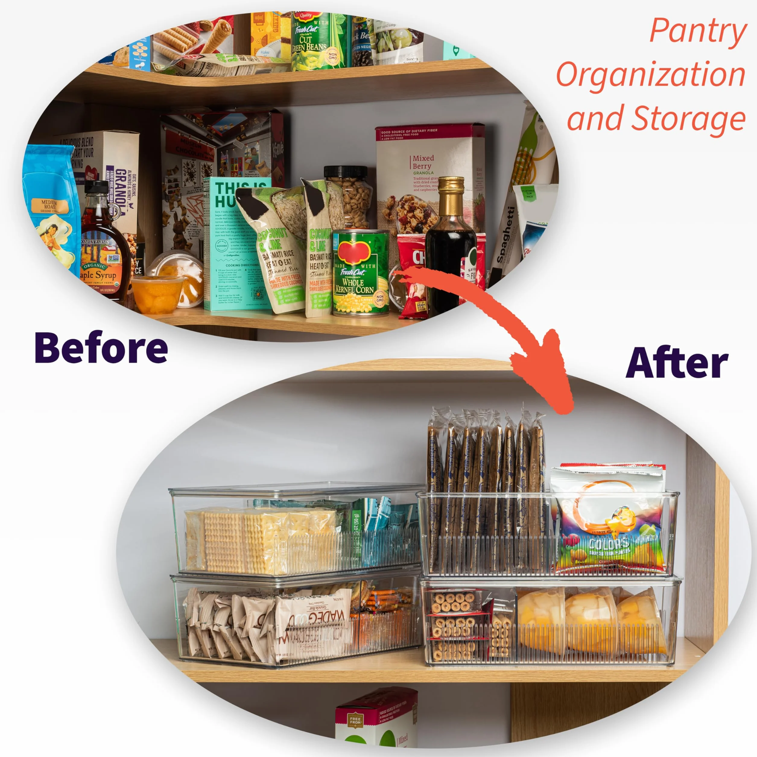 ClearSpace Contenedores de almacenamiento y organización de despensa de plástico con separadores y tapas, organización perfecta de cocina o almacenamiento de cocina, organizador de refrigerador,