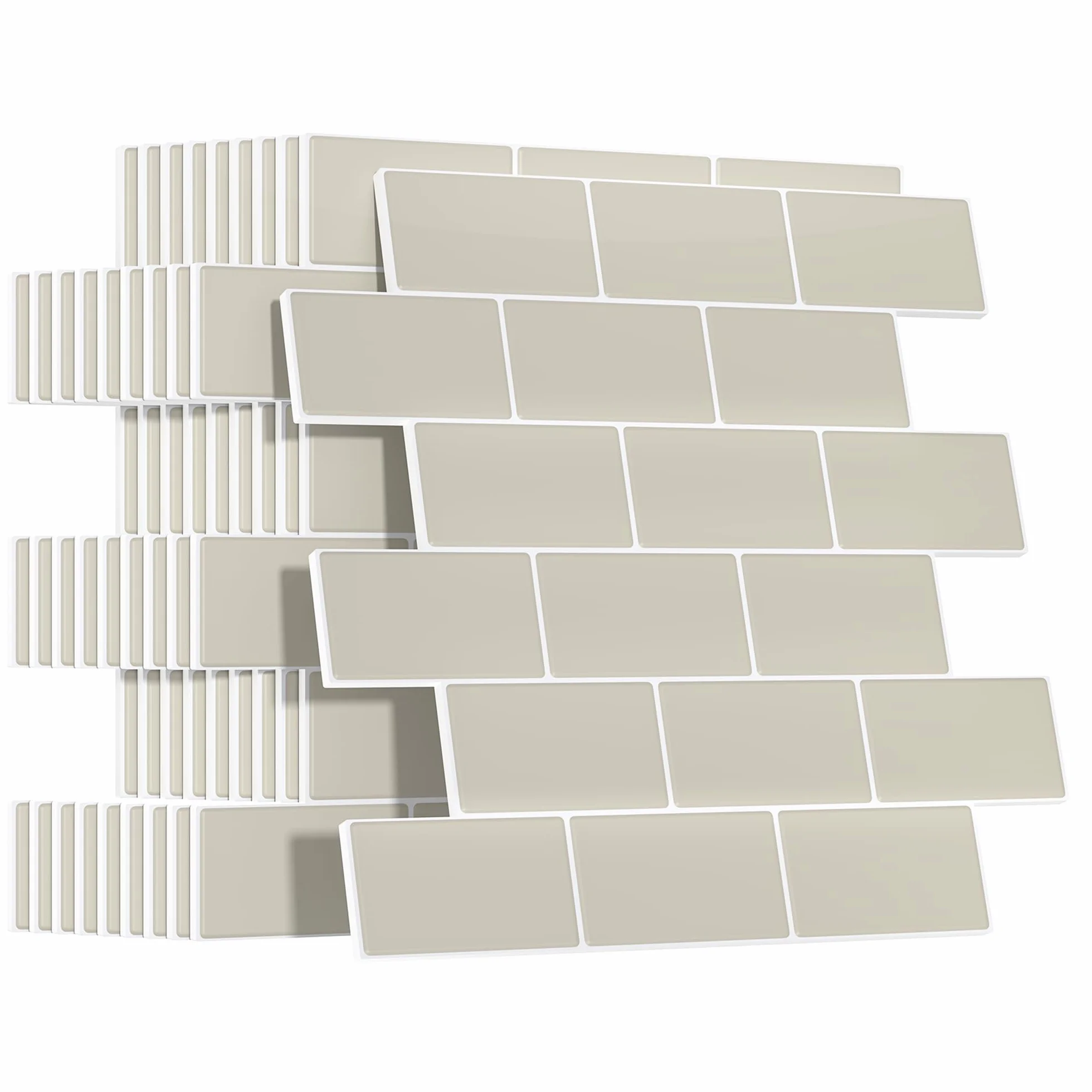 Yoillione Grueso Azulejos Adhesivos Cocina: 10-Piezas Baldosa Vinilo Cocina Pared - 3D Azulejo Metro Adhesivo, 30x30 cm (Beige)