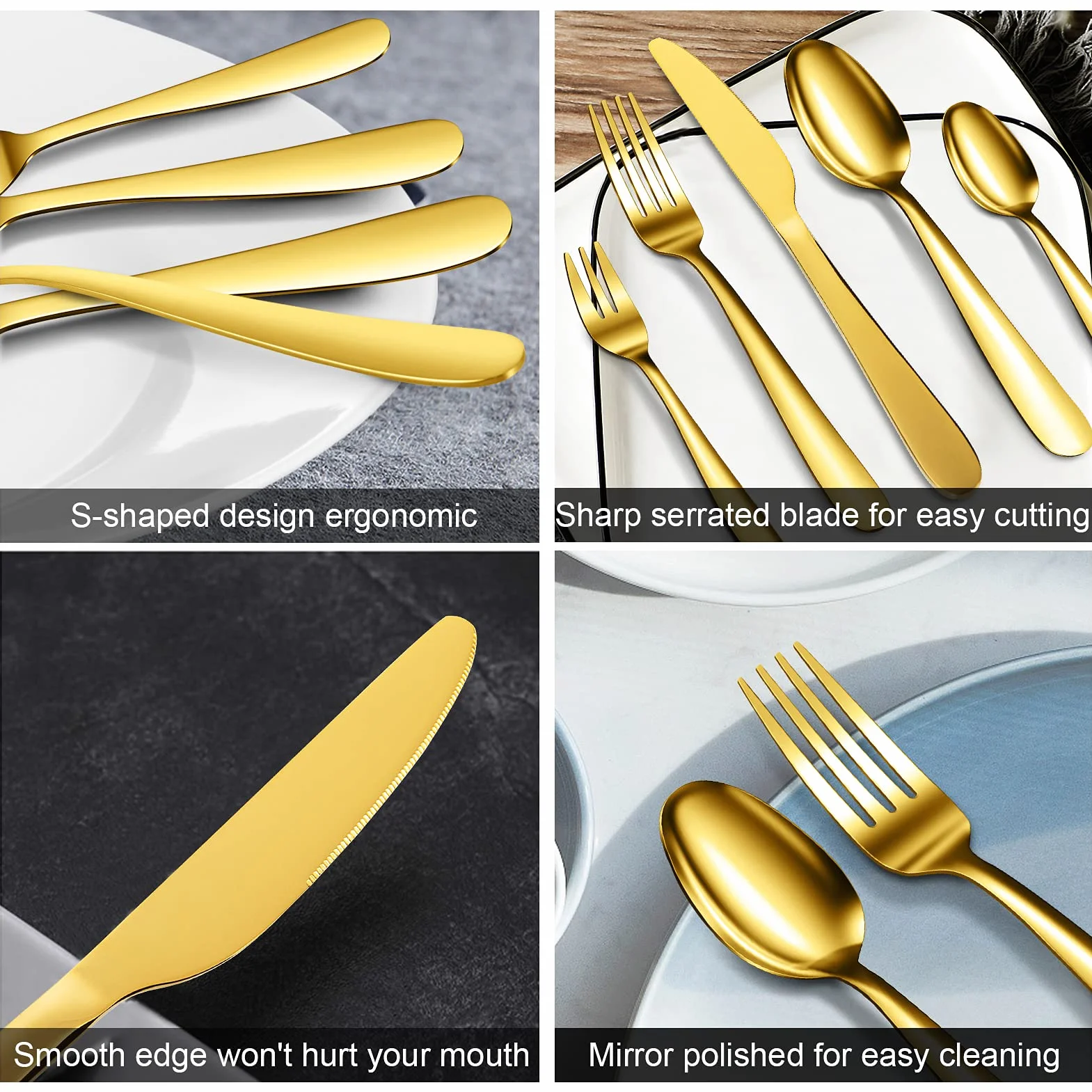 Garvee Set de cubiertos para 12 personas – 60 piezas de acero inoxidable – Incluye cuchillos, tenedores y cucharas – Resistente a la oxidación, apto lavavajillas – Acabado pulido brillante – Ideal