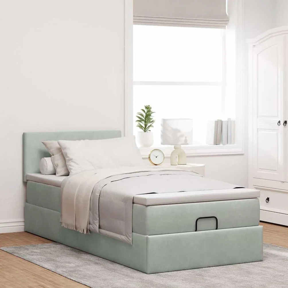 Cama otomana de 80 x 200 cm de terciopelo con colchón LED y espacio de almacenamiento, altura ajustable para jóvenes e invitados dormitorio