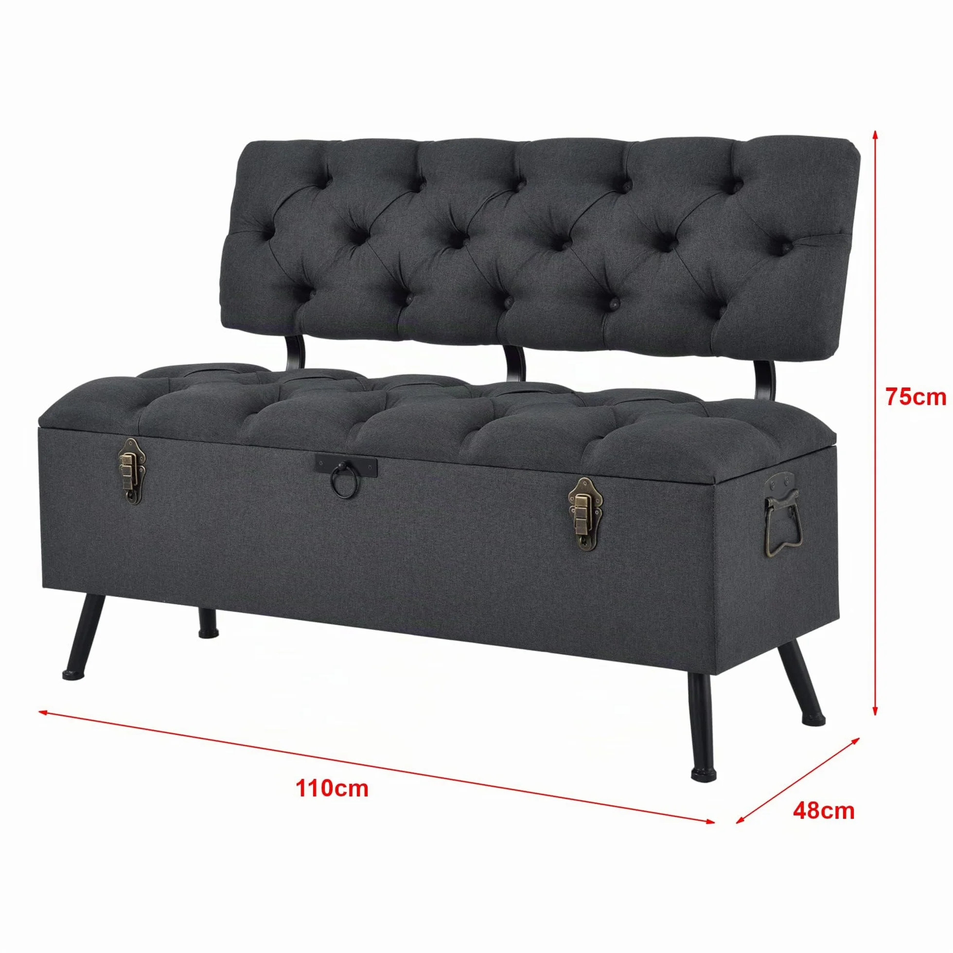 [en.casa] Banco Tapizado 110 x 48 x 75 cm Asiento Cómodo Banqueta Puf Acolchado Pasillo Salón Dormitorio Gris Oscuro