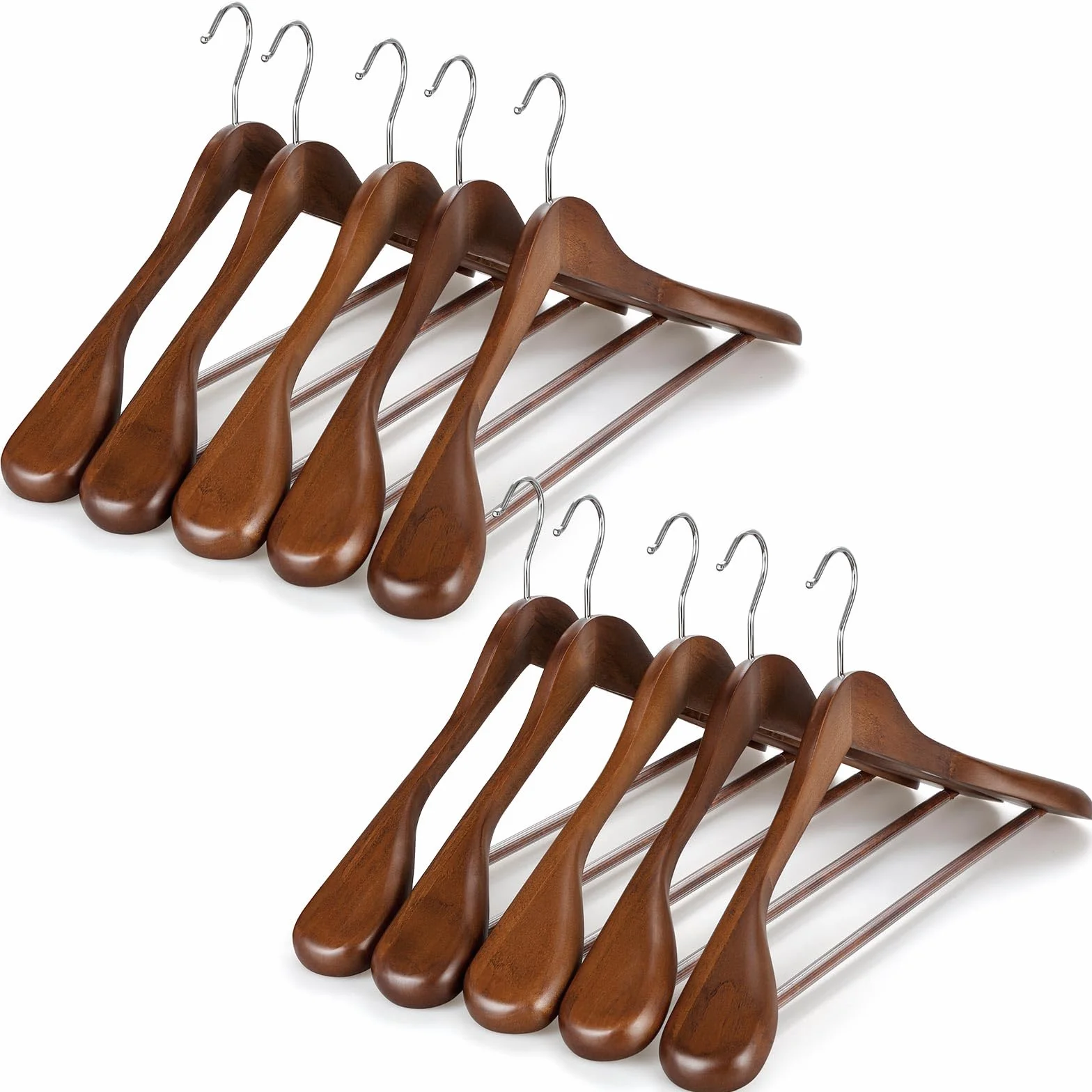 TOPIA HANGER Perchas de madera para hombros anchos, perchas para trajes con barra antideslizante para pantalones y gancho giratorio de 360°, percha de madera maciza resistente, paquete de 10