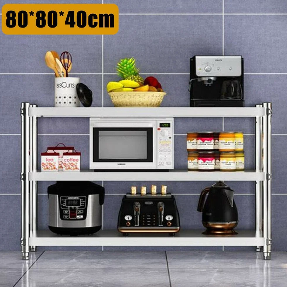 Mesa de Trabajo de Acero Inoxidable con Estante de 3 Niveles para Cocina, Bar, Restaurante y Despensa - Mesa de Preparación de Alimentos (80 x 80 x 40 Cm)
