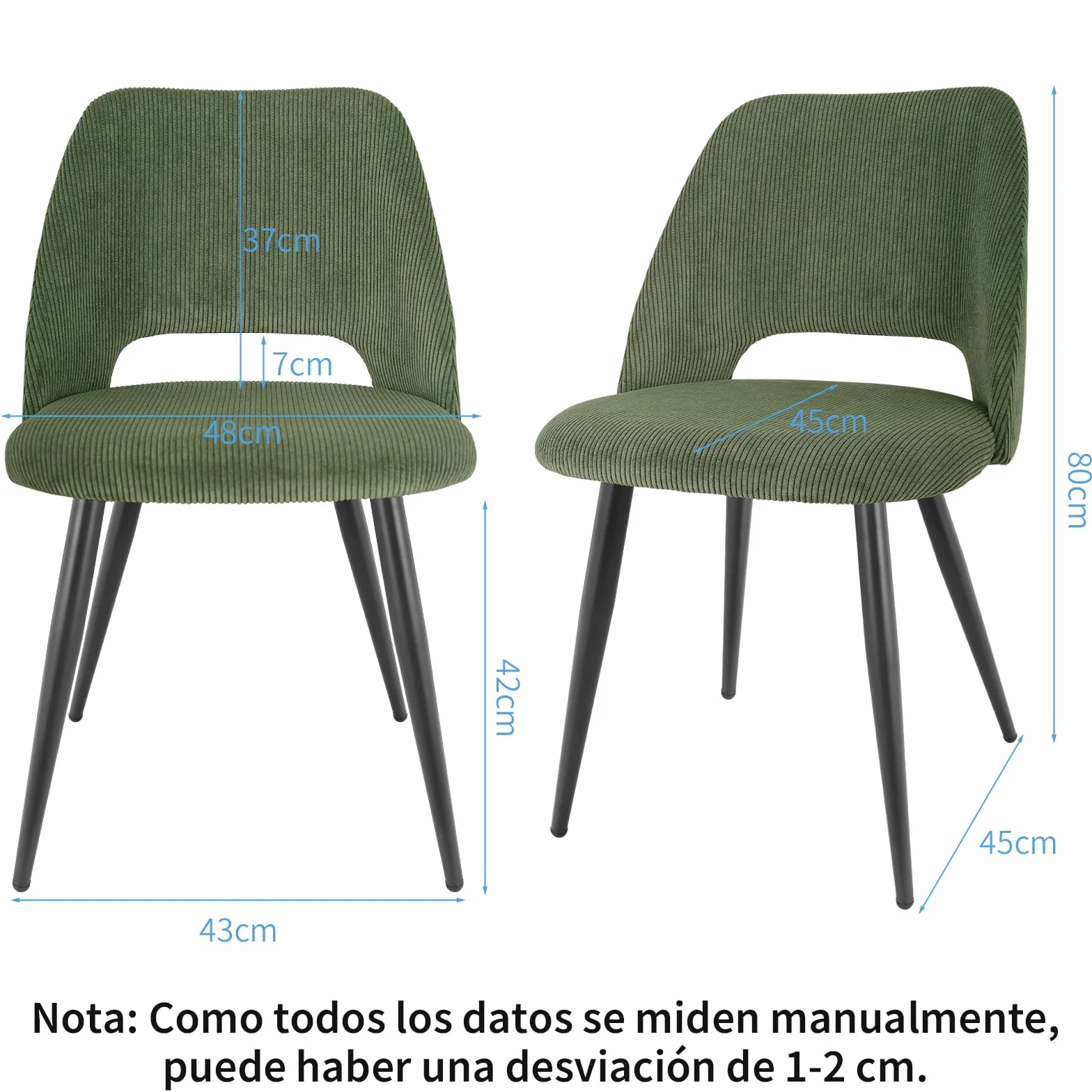 JIJIAN Pack de 6 Sillas de Comedor, Silla de Cocina, Silla de Salón, Sillas de Terciopelo a Rayas con Respaldos Recortados, Tapizadas para Comedor, Cocina, Dormitorio, Recepción, Verde