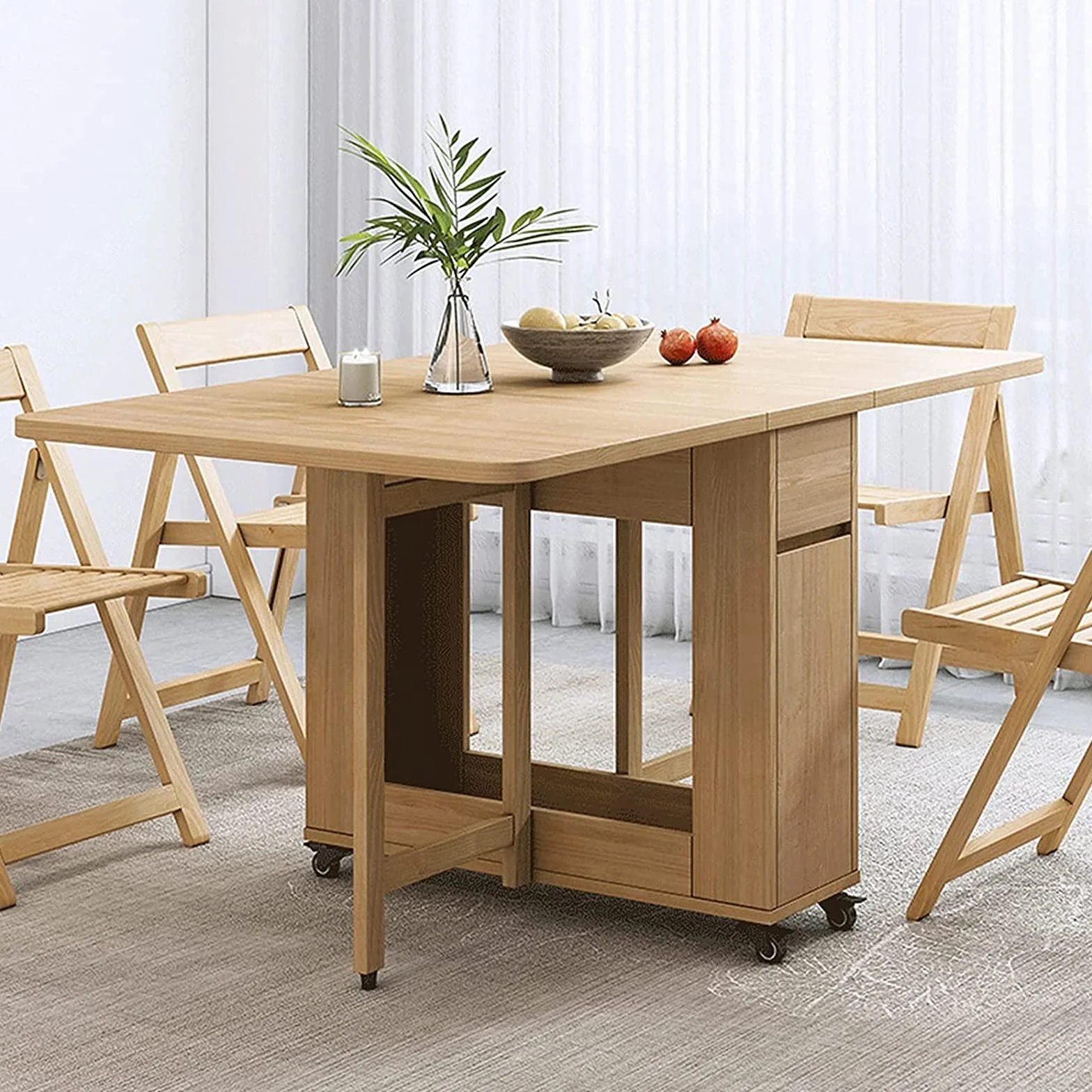 Juego De Mesa De Comedor Plegable, Mesa De Comedor Extensible De Madera con 4 Sillas, Mesa De Hoja Abatible para Cocina Comedor Sala De Estar Restaurante-1.4m
