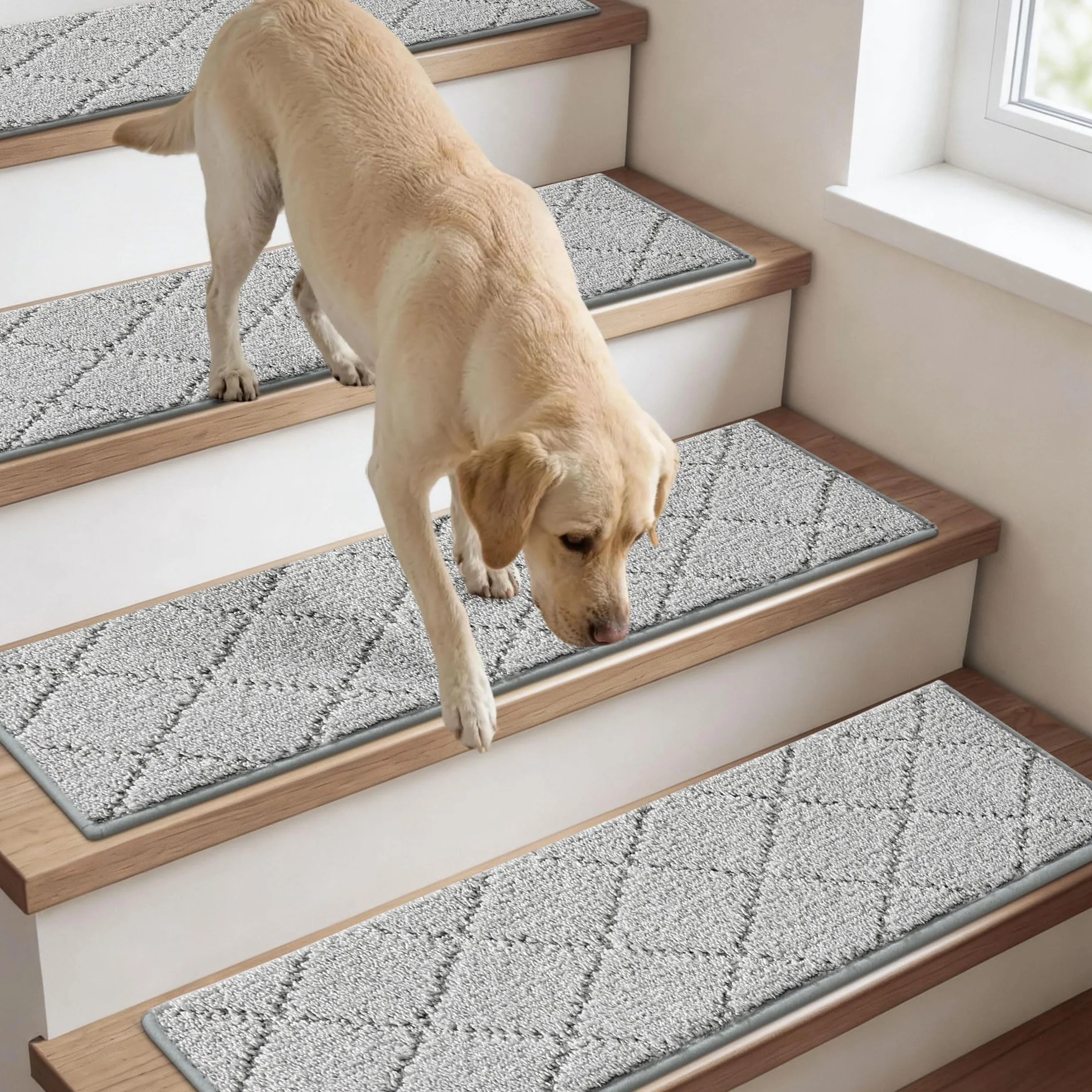 COSY HOMEER Alfombrillas para escalones interiores, 70 x 22 cm, 15 unidades, autoadhesivas, alfombra para escaleras antideslizantes, parte trasera de elastómero termoplástico, lavables a máquina, 100%