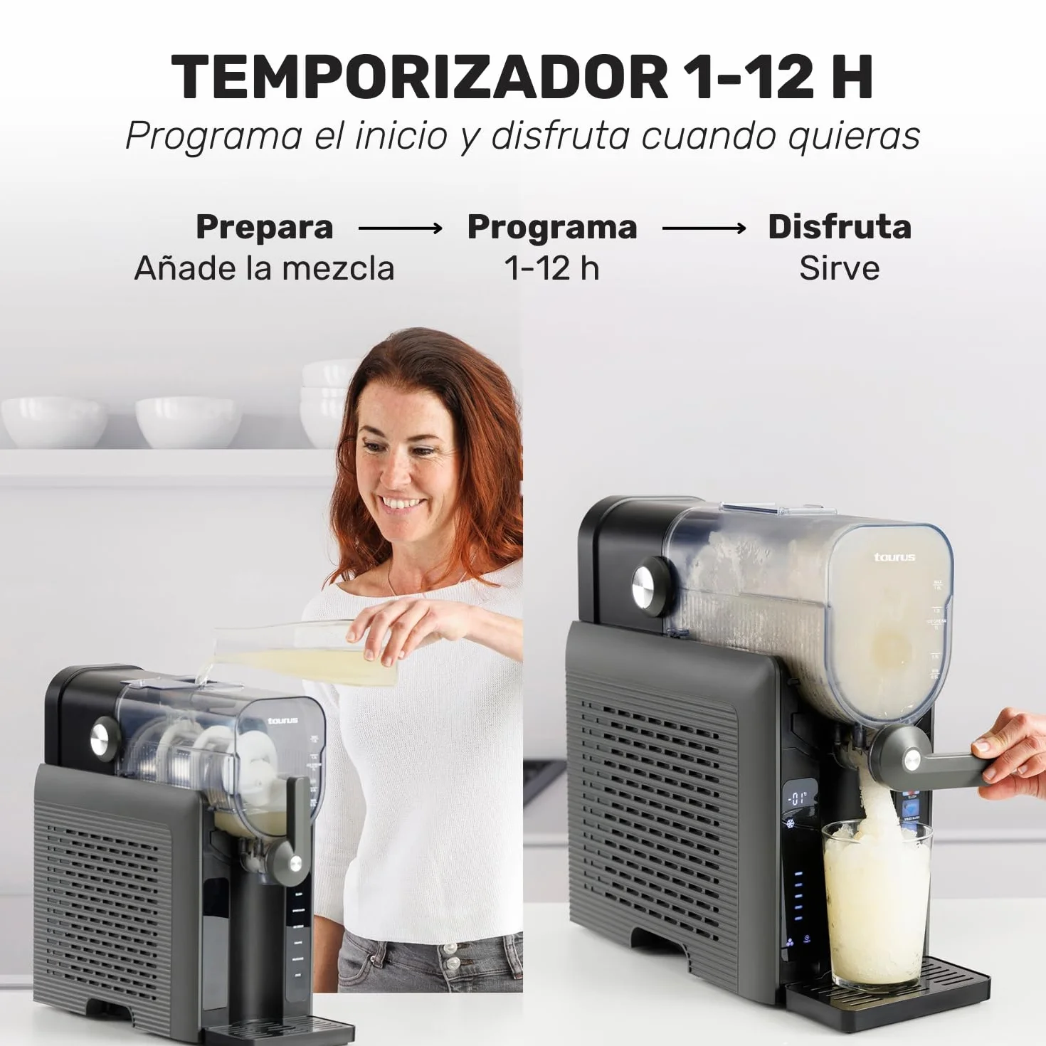 Taurus – Máquina de Granizados Ice Flow 2600 | Capacidad 1,6L | 6 Programas de Bebidas heladas y granizadas | Listas en 15 min | Diseño compacto | Pantalla Táctil | Autolimpieza + Apto Lavavajillas
