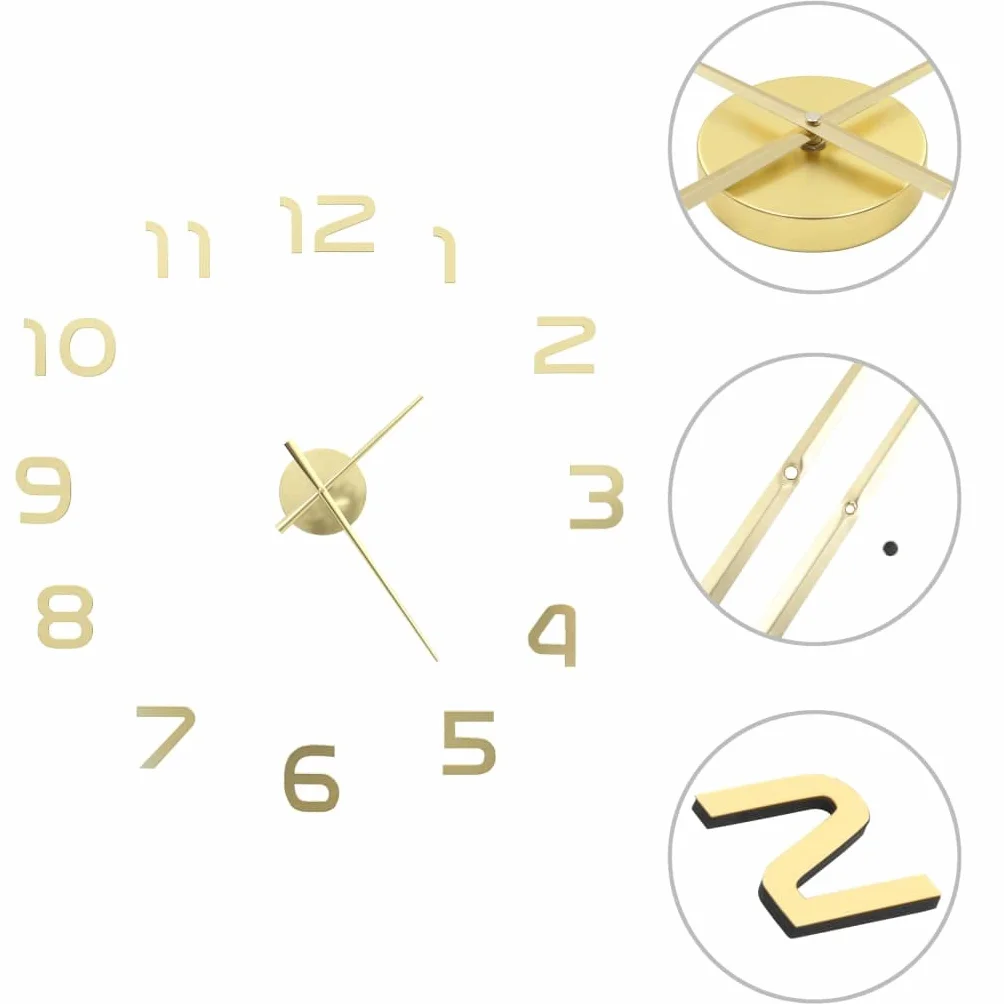 Reloj de pared 3D, diseño moderno, oro brillante, 100 cm, XXL, cuarzo, analógico, silencioso, decoración de pared para salón, oficina, dormitorio, habitación infantil, comedor, baño, pasillo