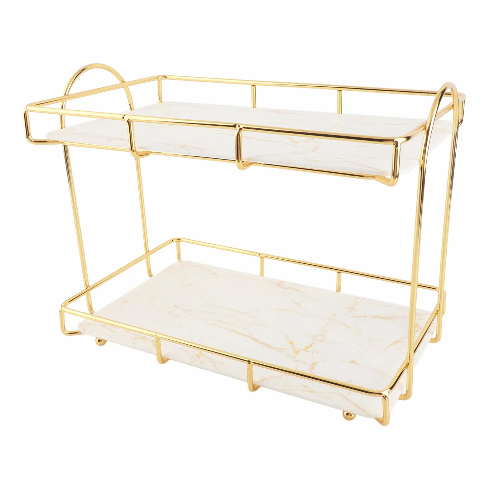 Asixxsix Organizador de baño, Bandeja de tocador Multiusos de 2 Niveles con Revestimiento Dorado para lociones, Maquillaje, cosméticos, perfumes, detergente y Especias, Dorado (L)