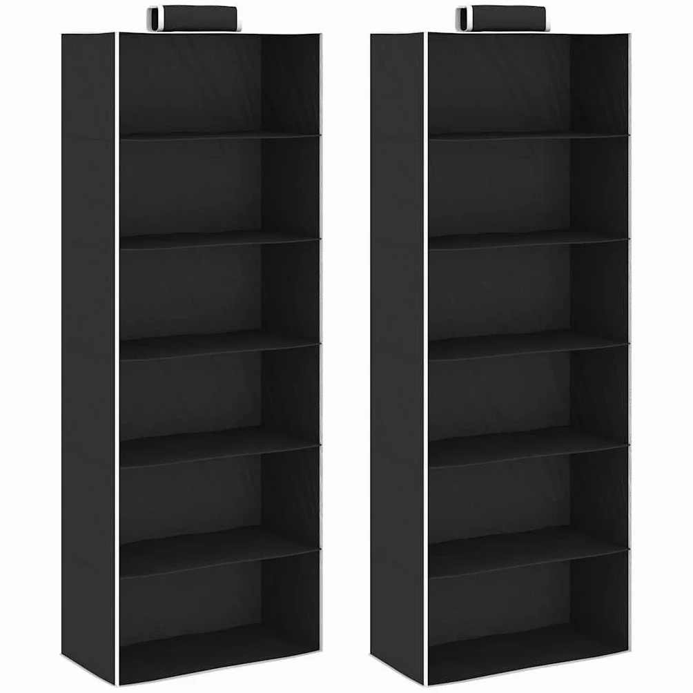 Organizador colgante para armarios 2 unidades con 6 compartimentos de tela en blanco y negro, 30 x 15 x 80 cm, plegable, ahorra espacio, estable y de pie para armario, armario, dormitorio