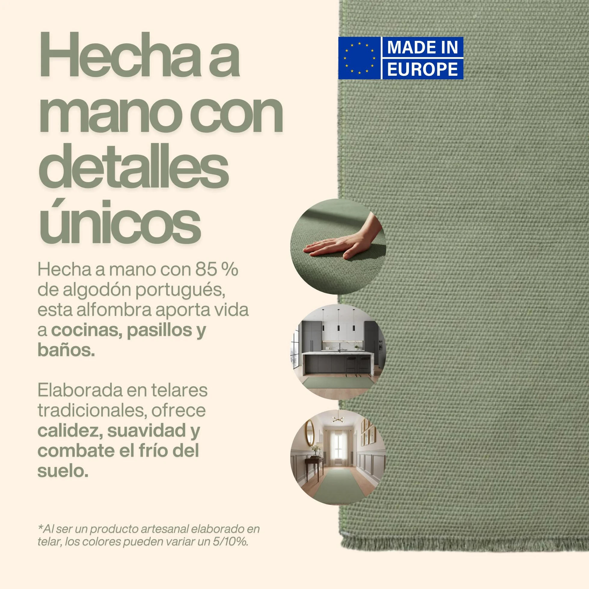 LUSA MIX Alfombra Cocina Lavable y Alfombra Pasillo Larga, Alfombras Rectangulares de Algodón con Flecos, Estilo Rústico y Moderno, Decorativa y Práctica para Hogar, Salón y Entrada, 60x250 cm, Verde