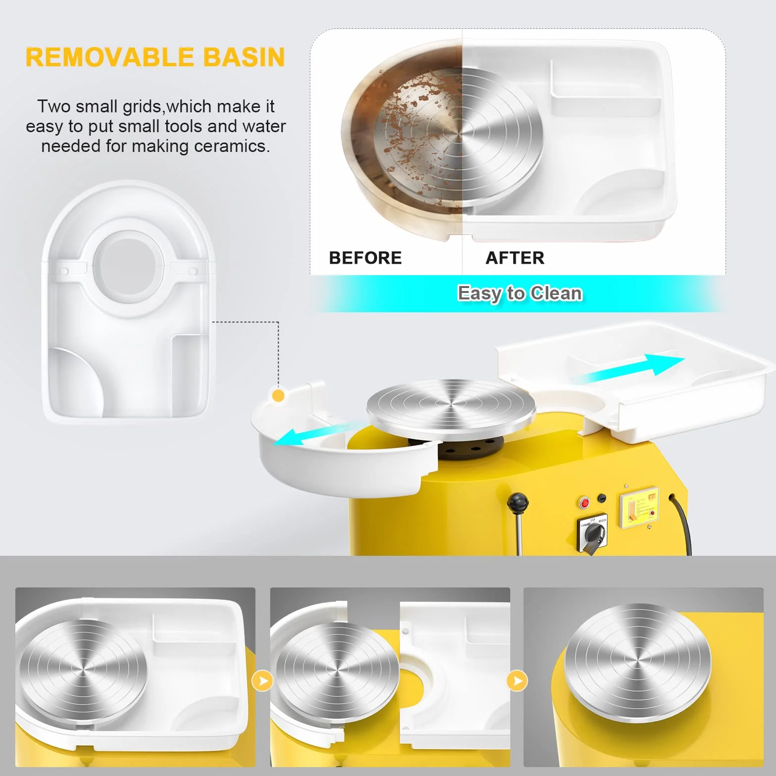 Torno Ceramica,VAYOTOY Torno Alfarero Eléctrico,25CM Rueda de Alfarero que forma la Máquina 350W Bricolaje Eléctrico Herramienta de Arcilla con Pedal y Lavabo Desmontable Para el Trabajo