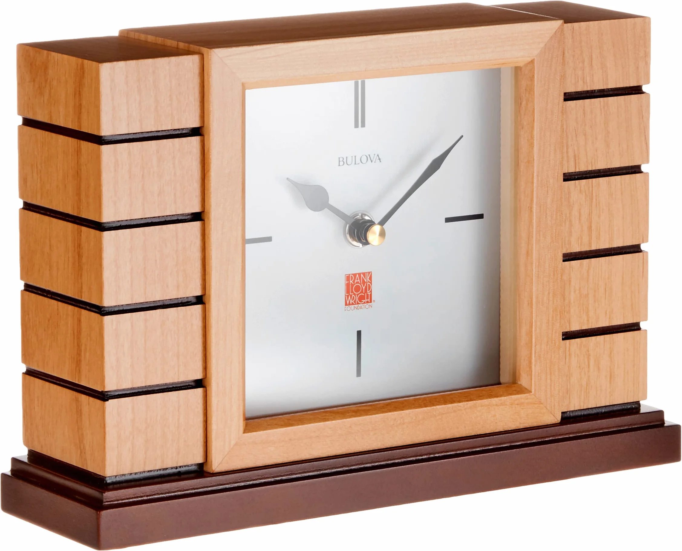 Bulova B1659 Usonian II Frank Lloyd Wright - Reloj de Mesa, Madera Dura, Acabado Natural con Base de Tinte de Nogal