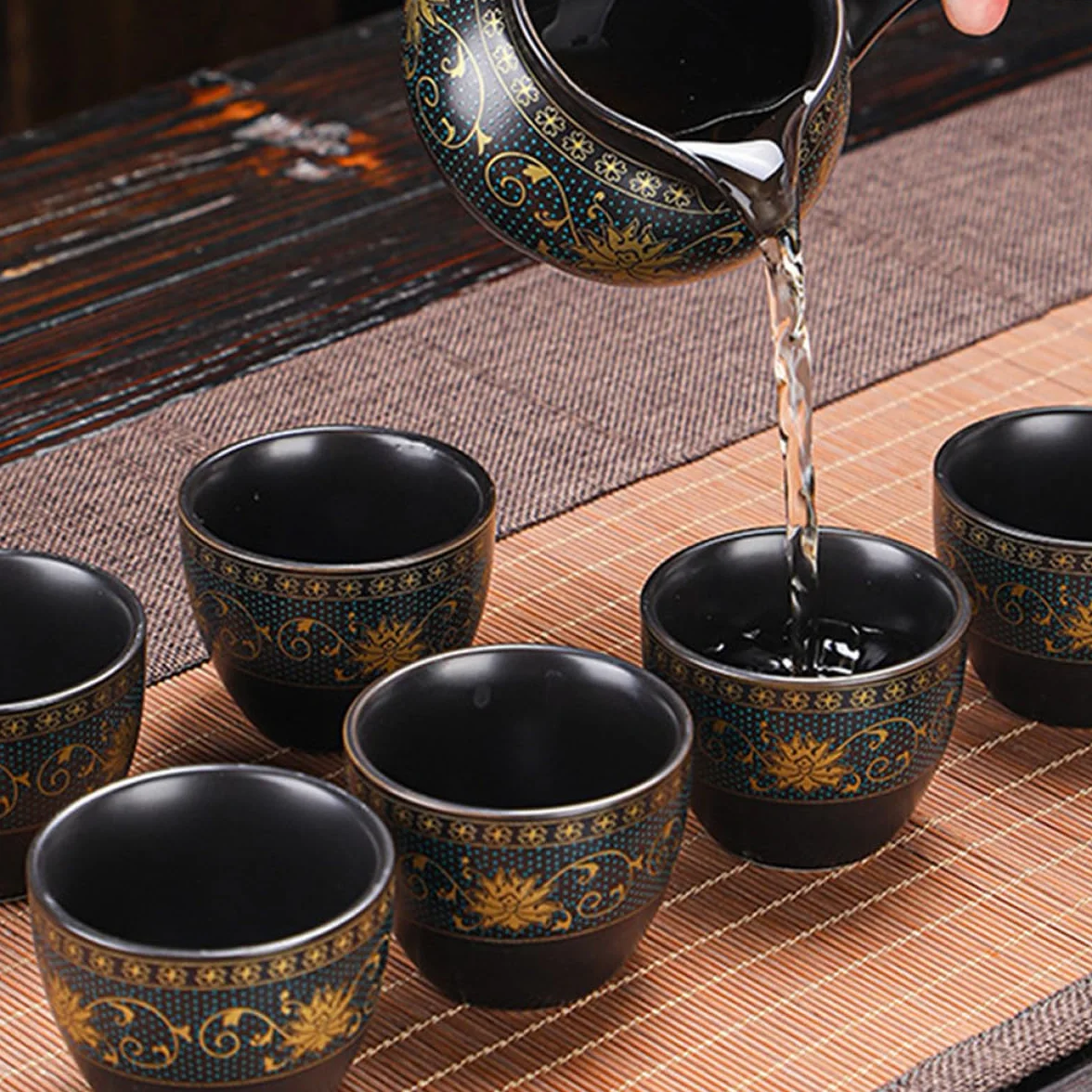 Artibetter Juego de Tetera de Cerámica Retro Negro Tazas, Antiescaldante y Multiuso para Oficina y Aficionados al Té Suelto