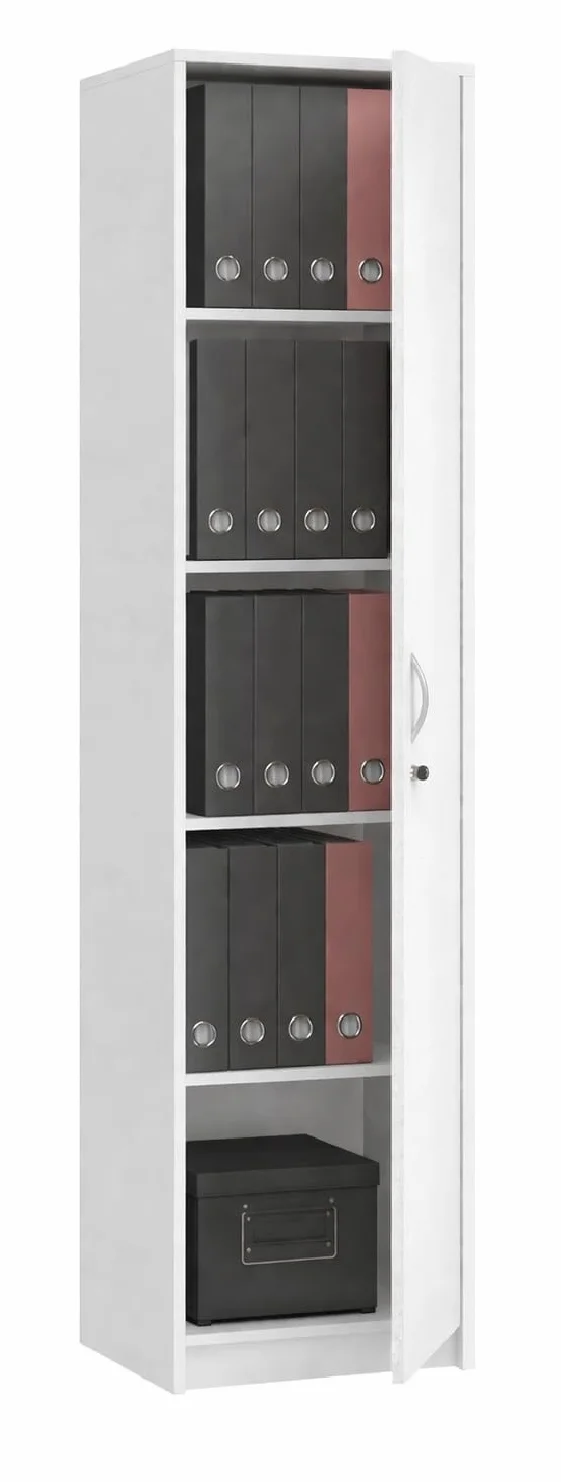 Armario de oficina con cerradura, estantería para libros, estantería de oficina con 1 puerta y 5 compartimentos, armario universal para oficina y hogar, 180 x 44,5 x 35 cm (blanco)