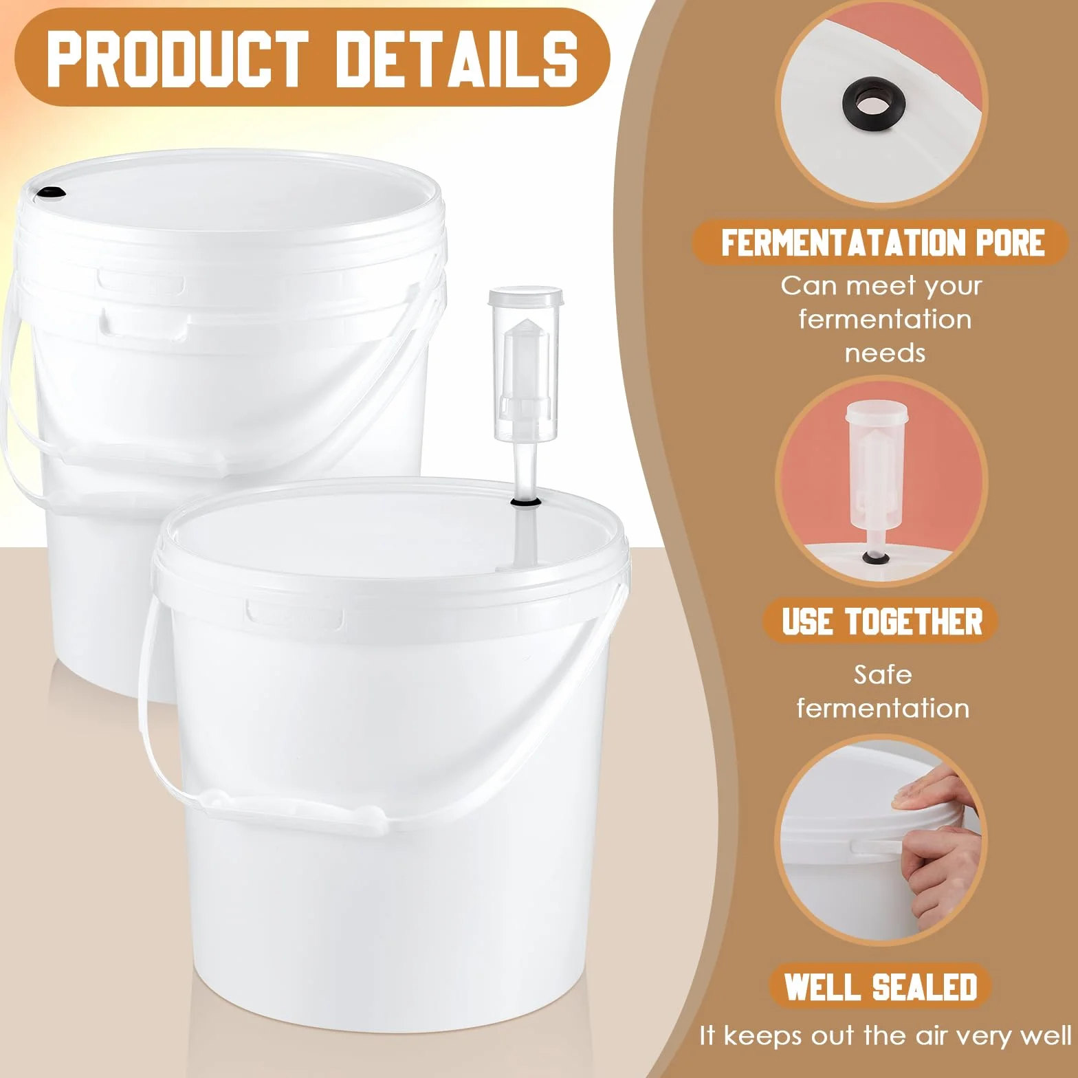 Hushee 6 cubos de fermentación redondos de 2 galones con tapa, sin BPA, fermentador de vino casero de grado alimenticio para cerveza, hidromiel, sidra, bebida fermentada, color blanco