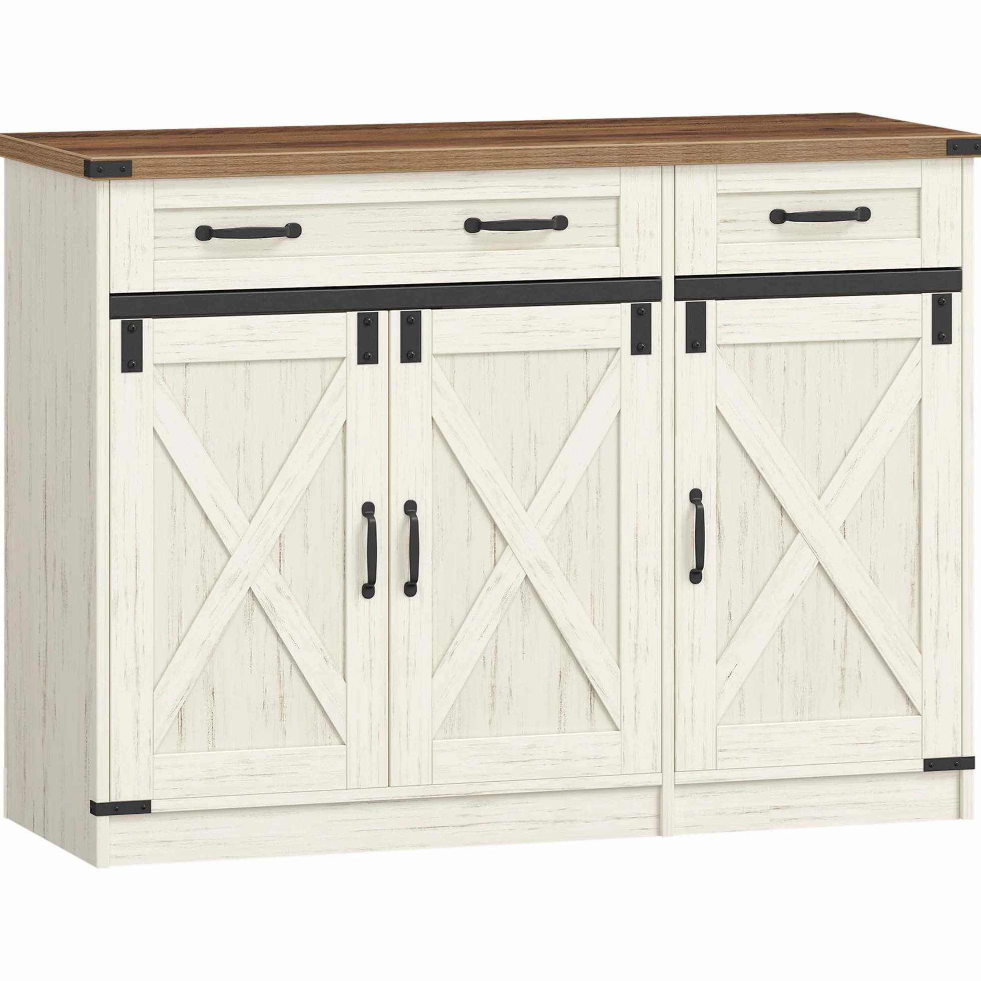 Armario de Cocina con 2 Cajones 3 Puertas Estantes Ajustables 40x108x80 cm Blanco Rústico y Marrón Miel