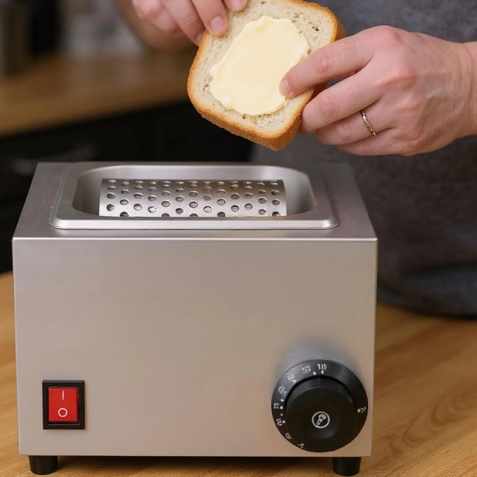 Esparcidor eléctrico de mantequilla, acero inoxidable, temperatura ajustable de 0 a 110 °C, derretimiento rápido y uniforme para tostadas de maíz, gofres, hamburguesas