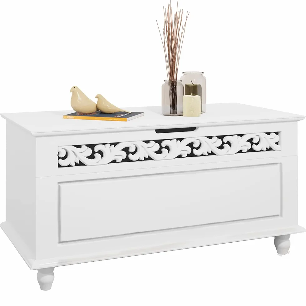 Casaria Baúl de Almacenamiento de Madera Jersey Blanco 80x40x48cm Cofre de almacenaje Arcón Multiuso