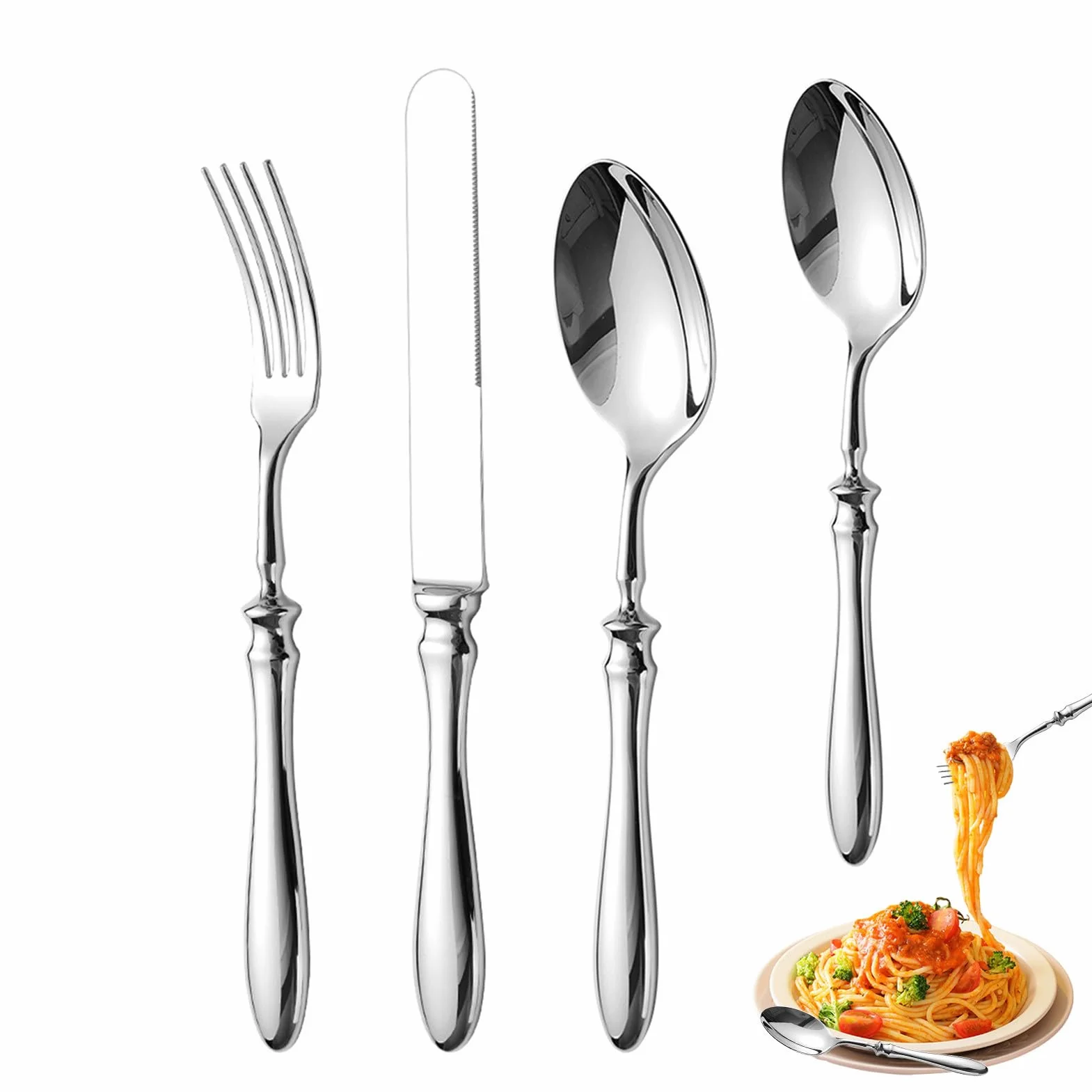 Juego Cubiertos Acero Inoxidable, Cuchillo Carne, Tenedor, Cucharas, | Utensilios De Cocina Y Cubertería Cuchillo de carne, tenedor, cuchara para comidas, postres, bodas y r