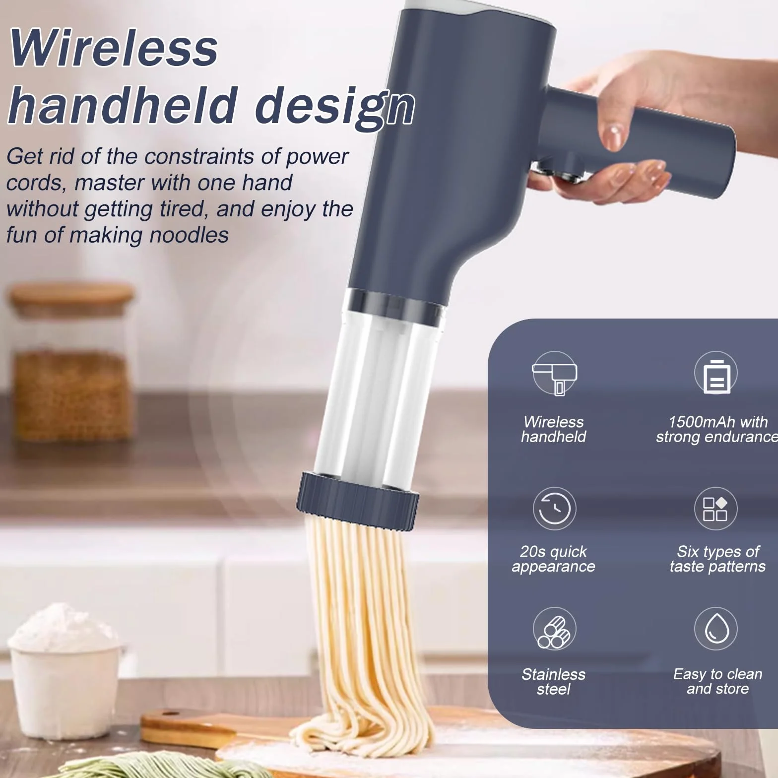Máquina de Pasta Eléctrica, Máquina de Pasta Portátil de Mano Eléctrica con 6 Modos, Máquina de Pasta Hacer Recargable Eléctrica para El Hogar o Picnic
