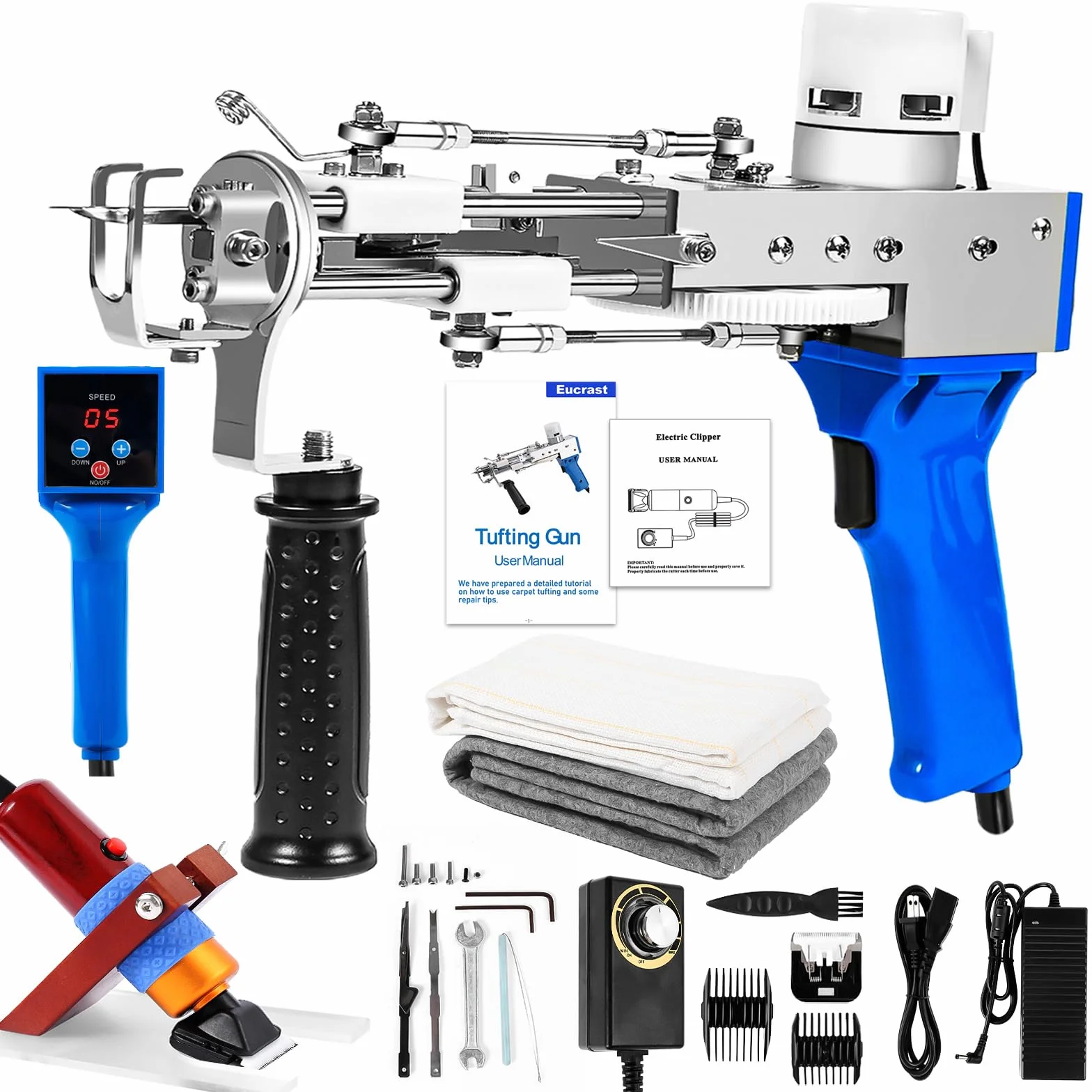 Pistola de mechones con kit de recortadora de alfombras, kit de iniciación profesional para hacer alfombras, 2 en 1 para principiantes y aficionados