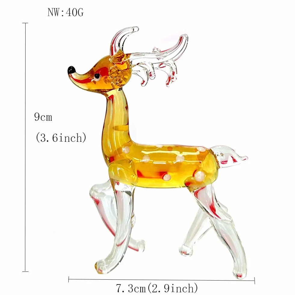 Figura de Ciervo de Cristal Dorado Hecho a Mano, Miniatura de Vidrio Soplado, Decoración Coleccionable