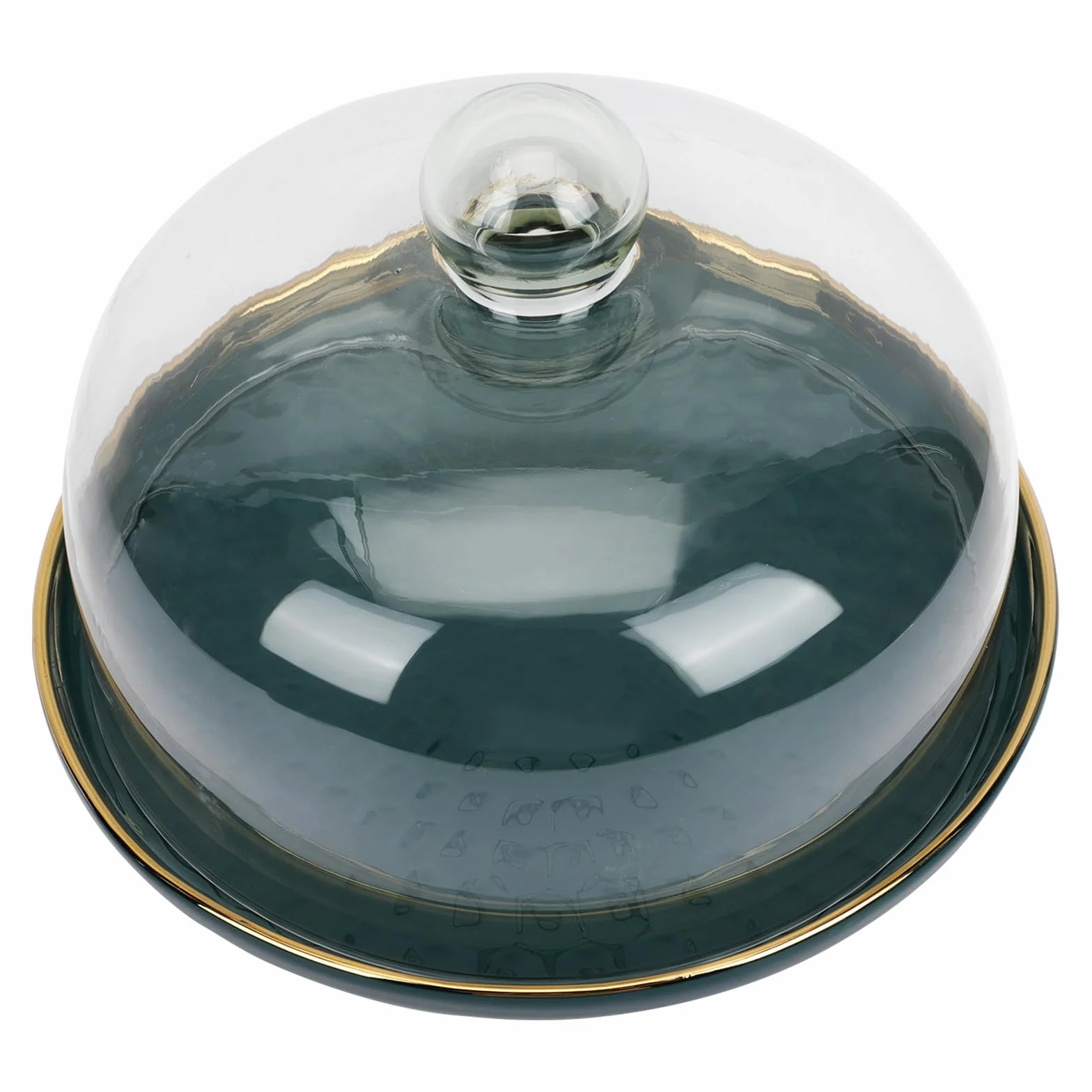 SEWACC Bandeja para servir postres con cubierta de vidrio transparente y base de cerámica verde, protección de alimentos para fiestas infantiles y cenas familiares, 1 set elegante