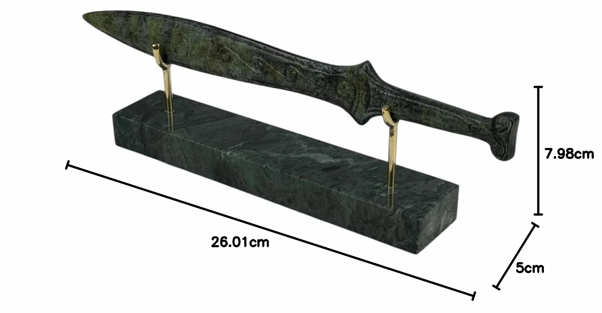Pequeña espada espartana antigua griega de bronce de metal en oxidación verde