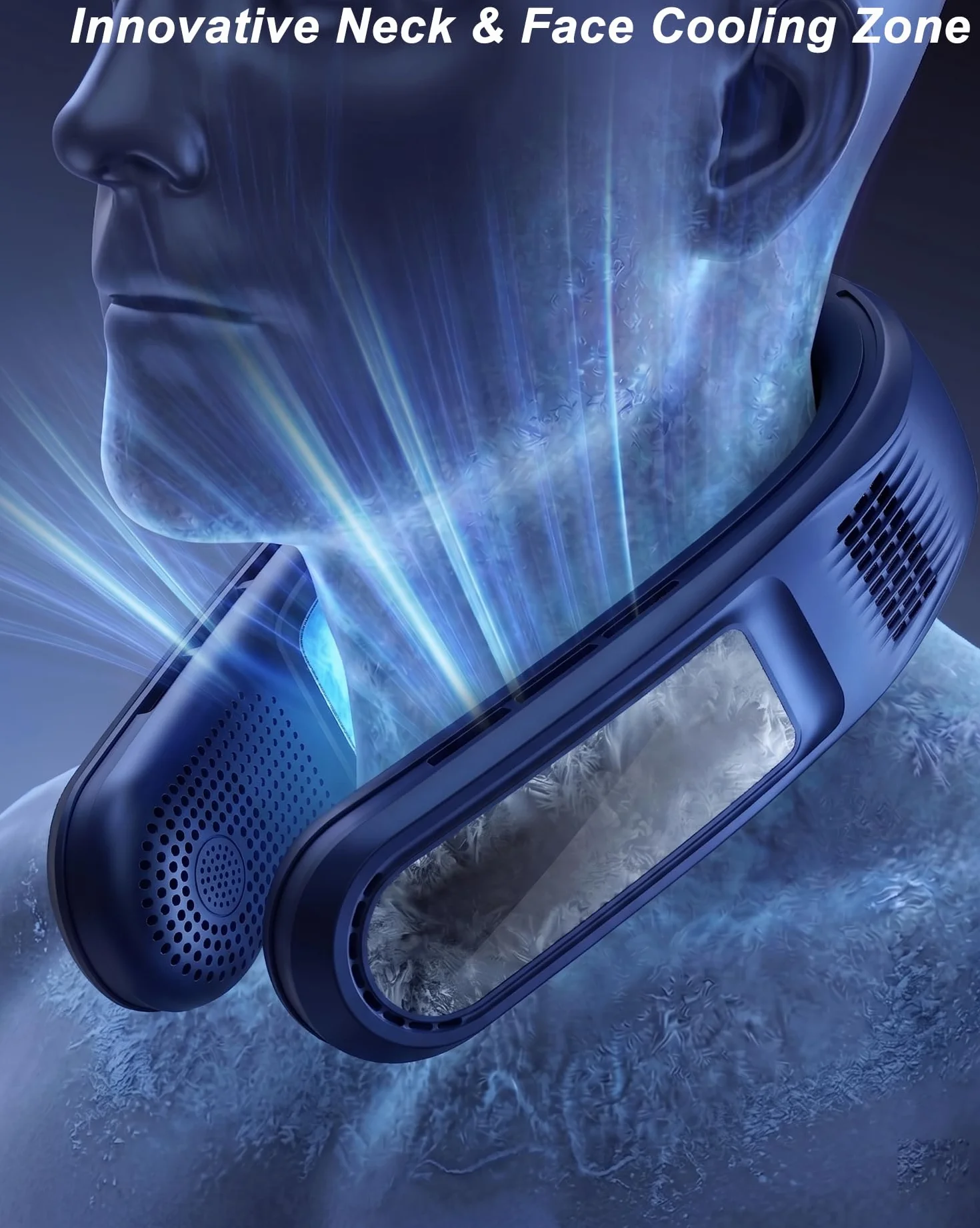 Ventilador de Cuello Portatil con 2 Placas de Enfriamiento de Hielo, Ventilador Cuello Aire Acondicionado Portatil Silencioso, Neck Fan Sopla Aire Frío para Viaje Playa Oficina Mujeres Hombres