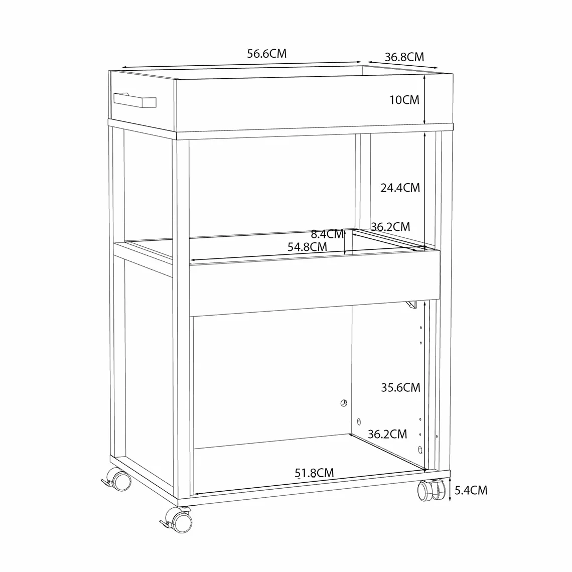 Benji - Mueble bar con 2 puertas y 2 bandejas de almacenamiento, patas sobre ruedas, madera antigua, hormigón oscuro