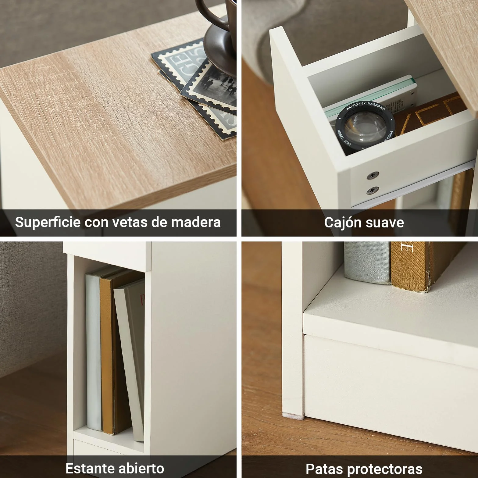 SoBuy Mesita de Noche Estrecha 20 cm con cajón Mesa de Noche ahorradora de Espacio & mesilla de Noche para Espacios pequeños Dormitorio salón Blanco 20x35x60 cm FBT111-WN